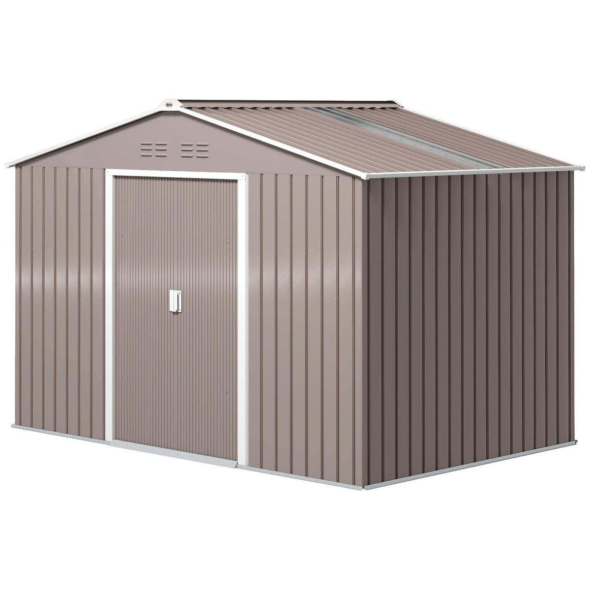 Galvanized steel tool shed 4.9m² 277x195x192cm tool shed with gable roof, foundation, lockable sliding door, weatherproof garden shed, outdoor garden shed for backyard light gray