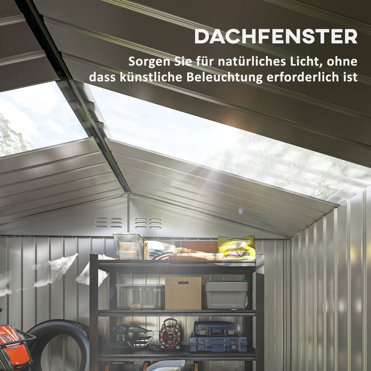 Galvanized steel tool shed 4.9m² 277x195x192cm tool shed with gable roof, foundation, lockable sliding door, weatherproof garden shed, outdoor garden shed for backyard light gray