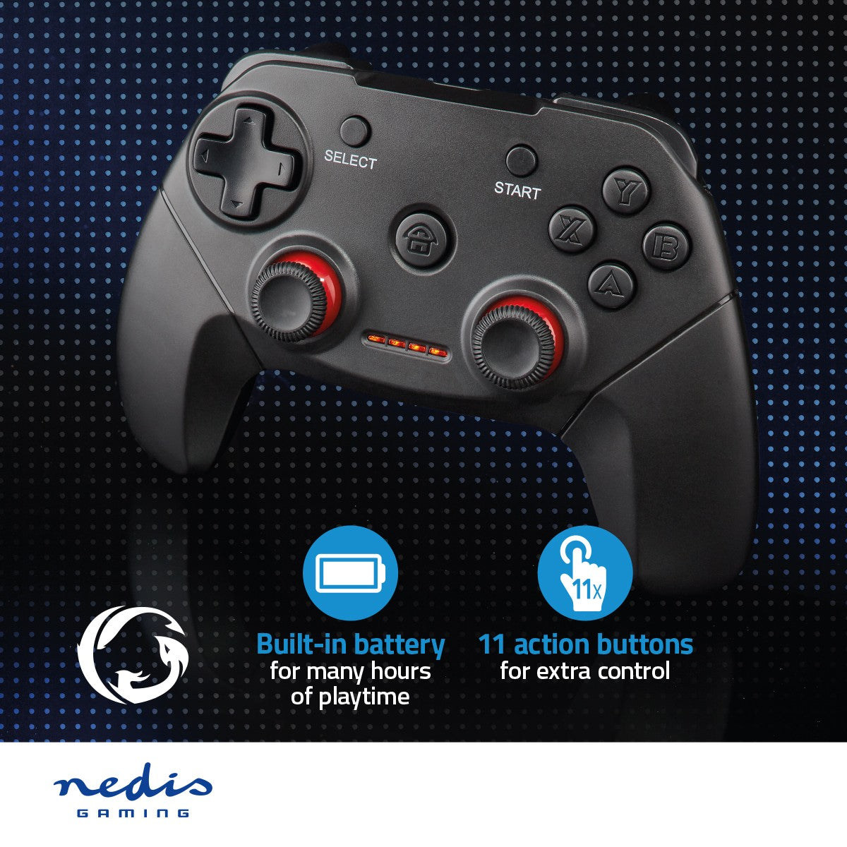 Game Control | Wireless | Battery powered | PC | Number of buttons: 11 | Cable length: 1.00 m | Black