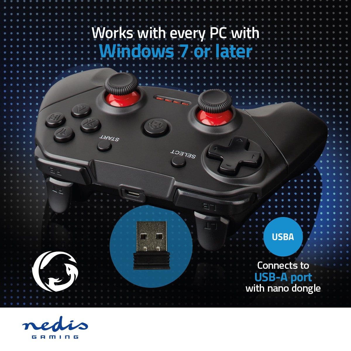 Game Control | Wireless | Battery powered | PC | Number of buttons: 11 | Cable length: 1.00 m | Black