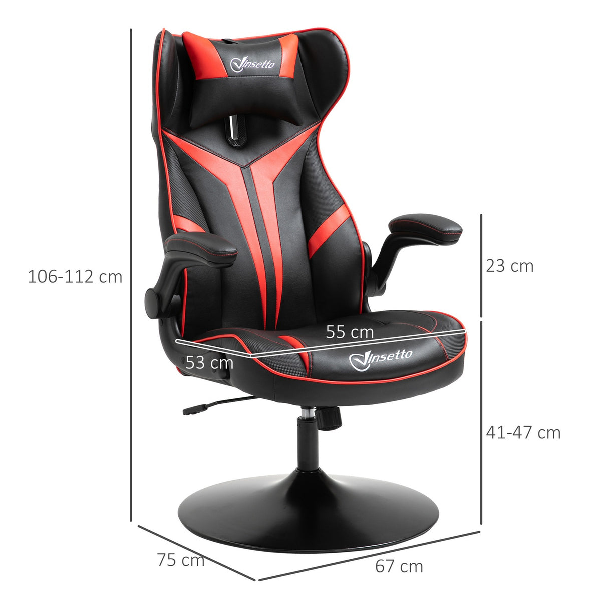 Gaming Chair Ergonomic Computer Chair With Rocker Function, Steel, Black & Red, 67X75X106-112Cm