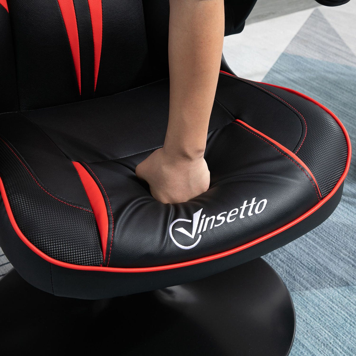 Gaming Chair Ergonomic Computer Chair With Rocker Function, Steel, Black & Red, 67X75X106-112Cm