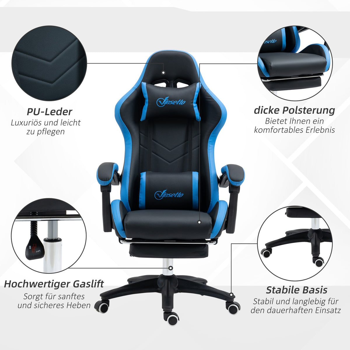 Gaming Chair, Office Chair, Computer Chair With Lumbar Cushion, Headrest, Gaming Chair, Height-Adjustable Desk Chair With Footrest