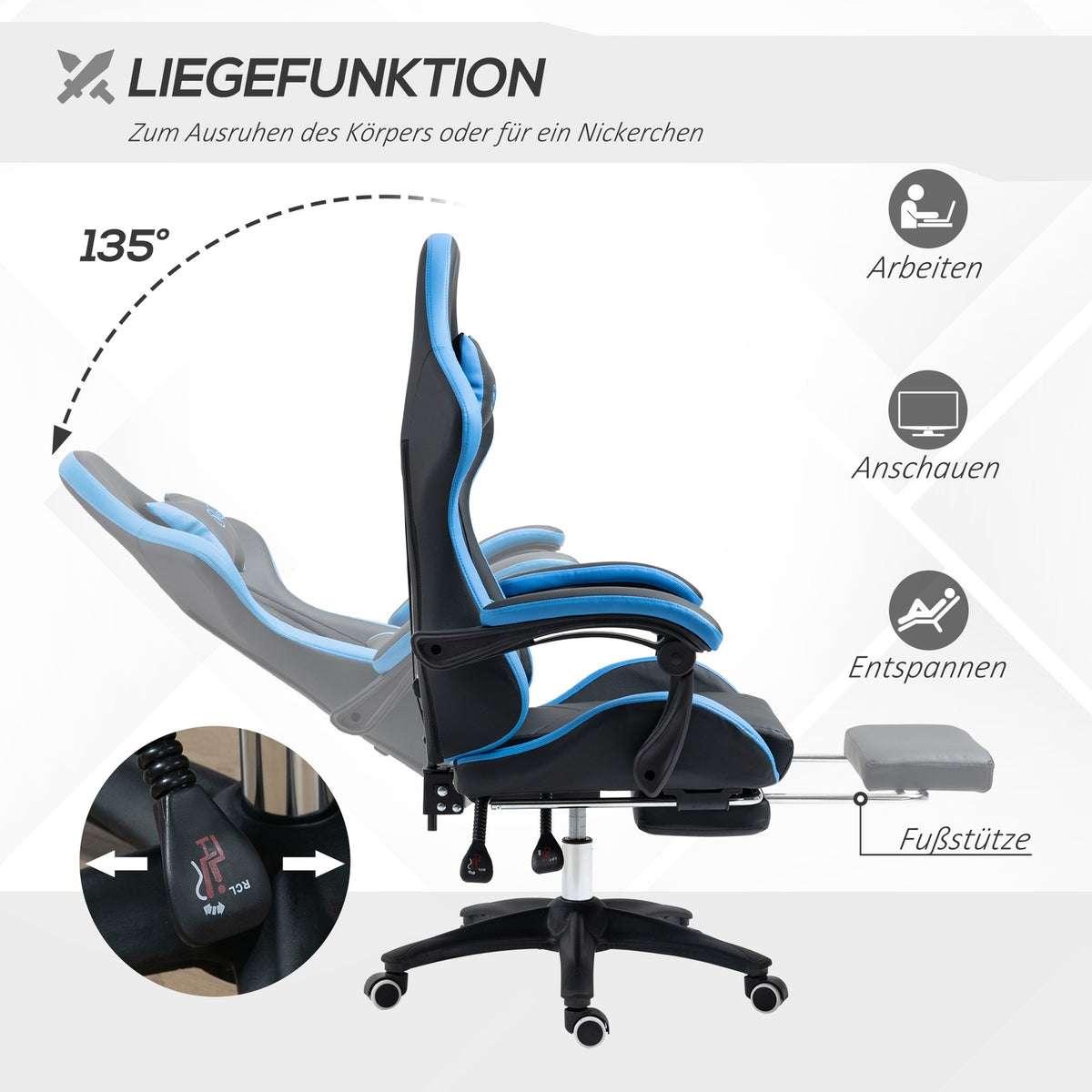 Gaming Chair, Office Chair, Computer Chair With Lumbar Cushion, Headrest, Gaming Chair, Height-Adjustable Desk Chair With Footrest