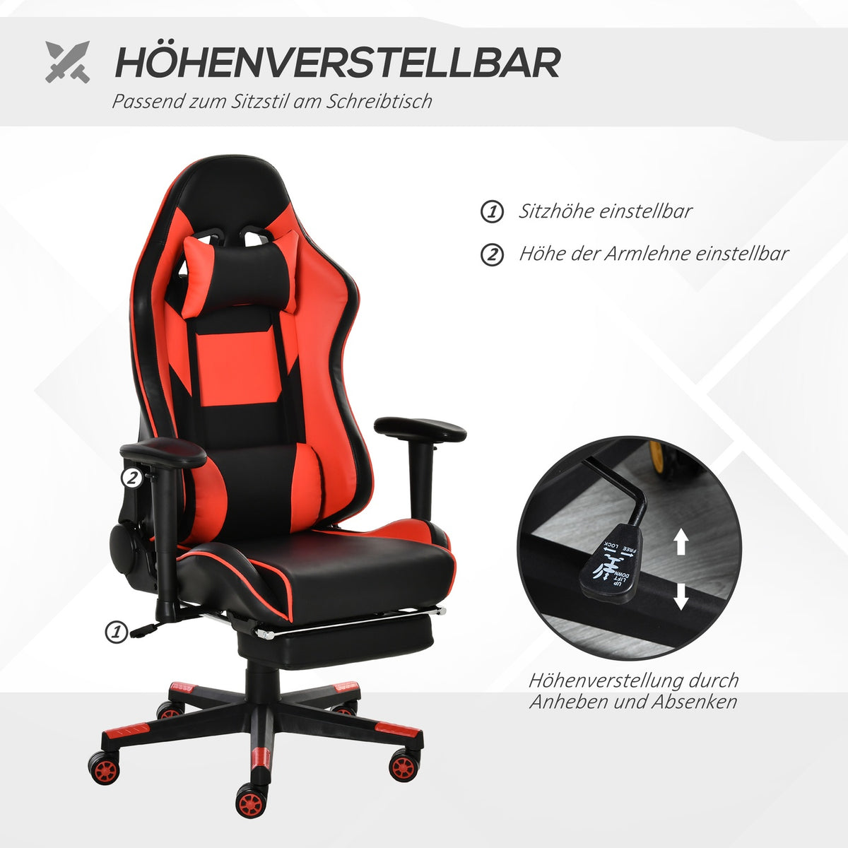 Gaming Chair, Office Chair, Desk Chair, With Footrest, Rocking & Reclining Function, Ergonomic, 72X121-130Cm