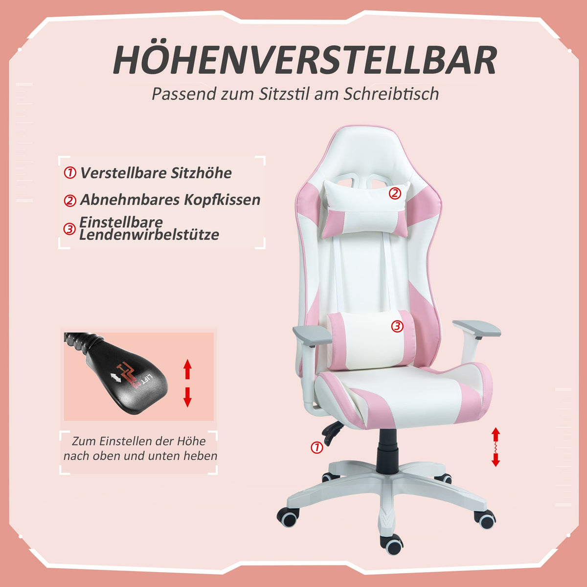Gaming Chair Office Chair Ergonomic Computer Chair Lumbar Cushion Height Adjustable Rocker Function Reclining Function 3D Armrest