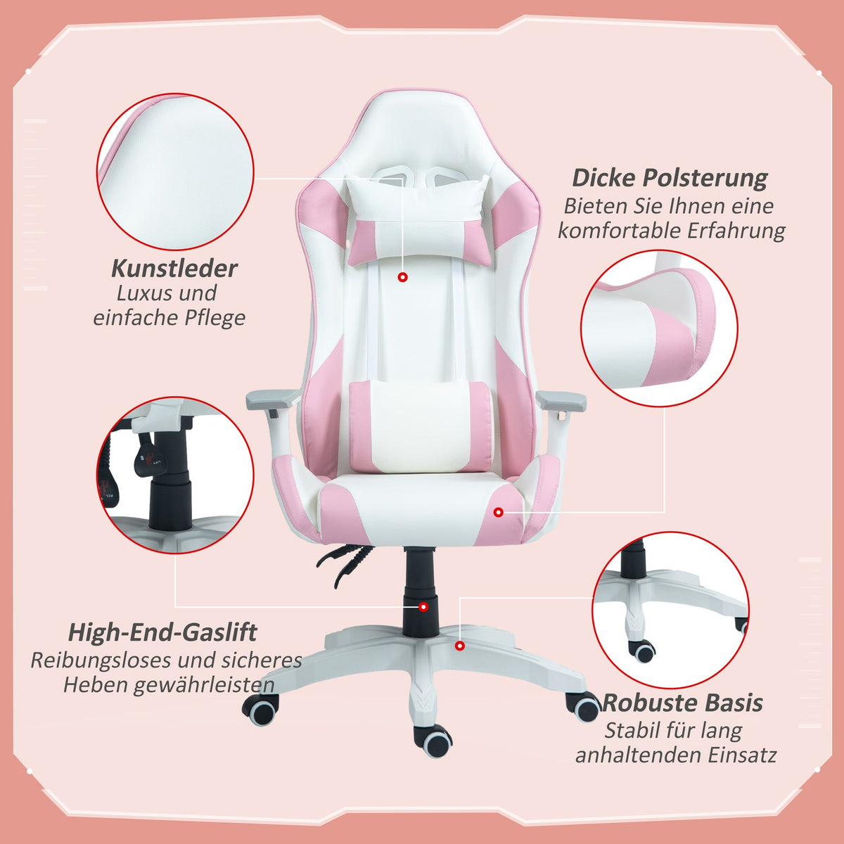 Gaming Chair Office Chair Ergonomic Computer Chair Lumbar Cushion Height Adjustable Rocker Function Reclining Function 3D Armrest