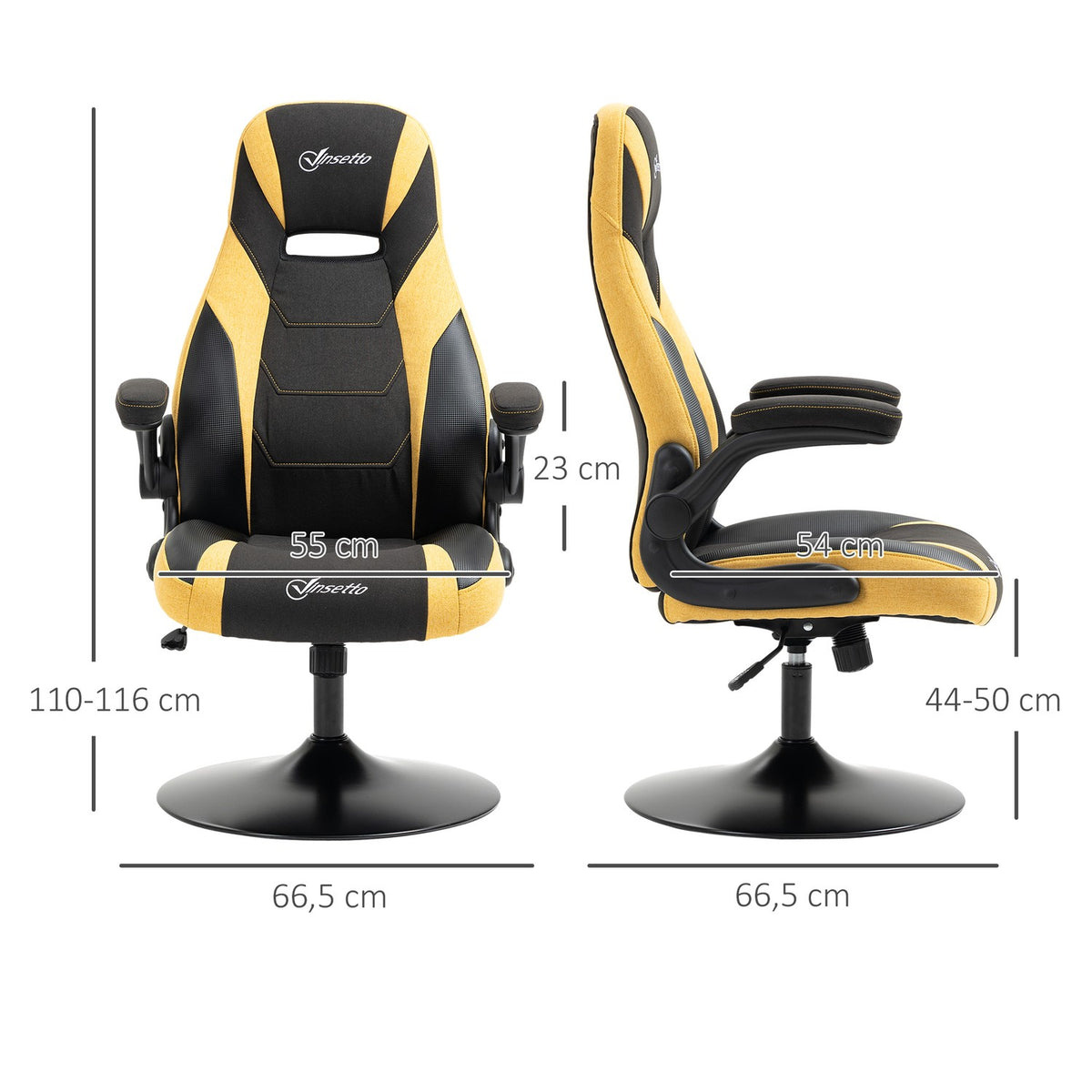 Gaming Chair Rocker Function, Height Adjustable 110-116 Cm, Rotatable, Faux Leather, Yellow+Black, For Playroom