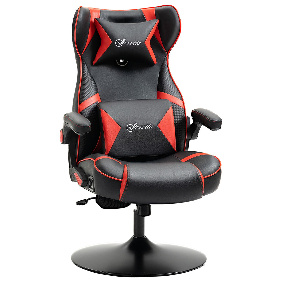 Gaming Chair Rocker Function, Height Adjustable, Ergonomic, Speakers, Lumbar/Neck Support, Faux Leather