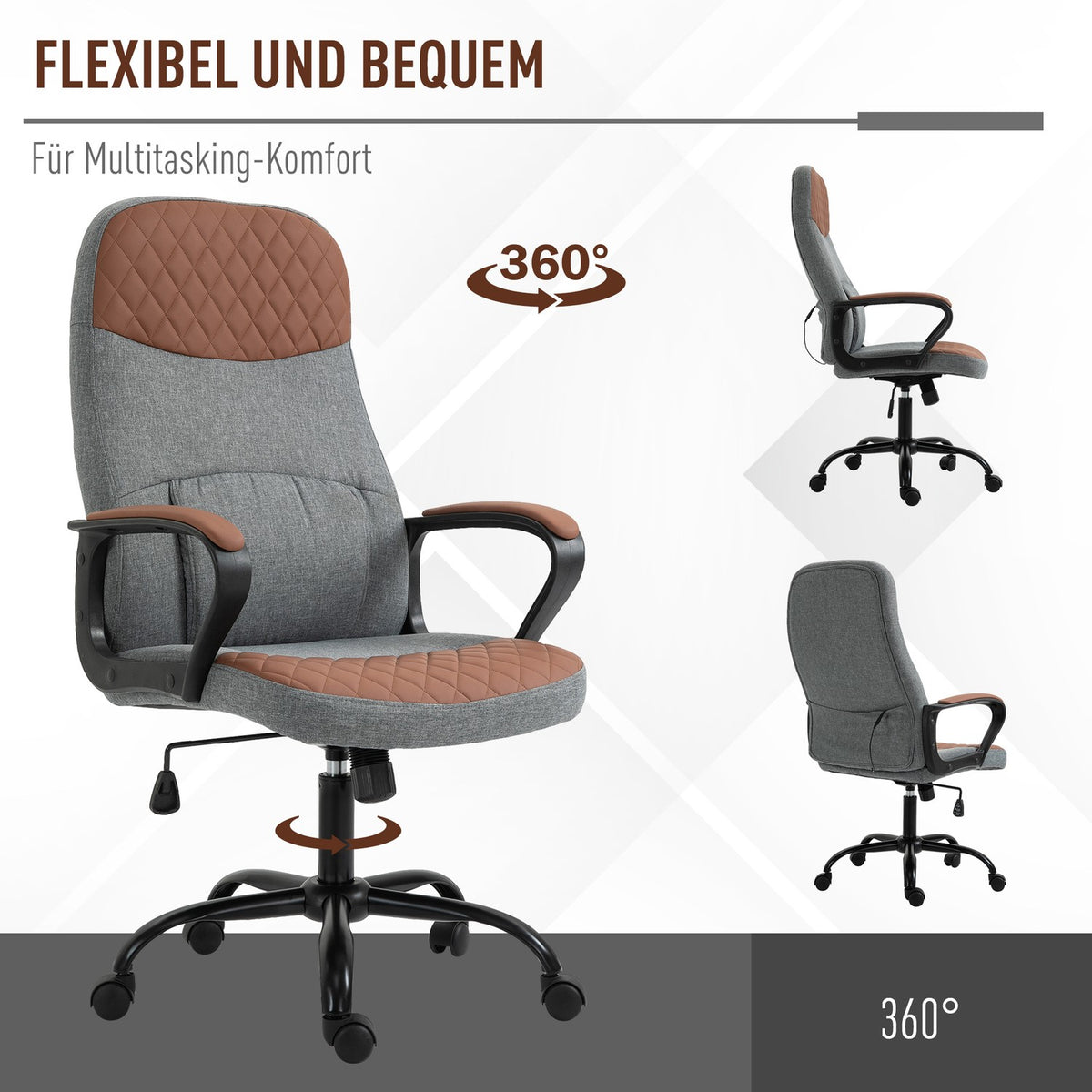 Gaming Chair Swivel Chair, Office Chair, Ergonomic, Pu Leather, Steel, Gray + Brown, 60X70X109-119Cm