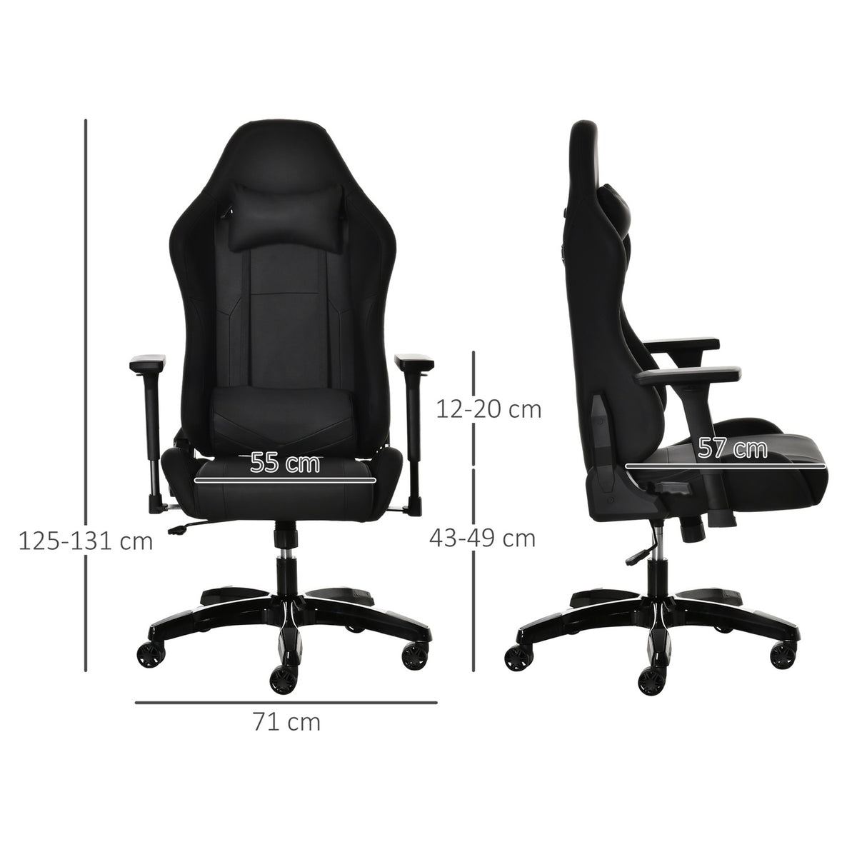 Gaming Chair With Rocker And Reclining Function, Height-Adjustable Office Chair, Ergonomic Swivel Chair, 90-160° Tilt Angle, Faux Leather 71X58X125-131Cm