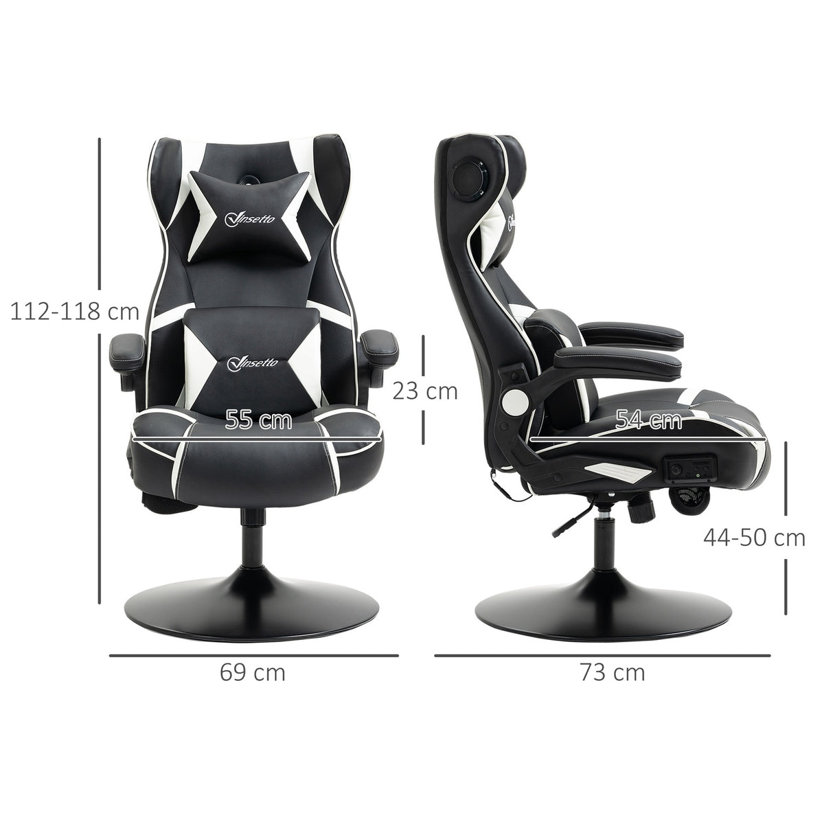 Gaming Chair With Rocker Function, Height-Adjustable Office Chair, Ergonomic Computer Chair With Speaker, Lumbar And Neck Support, Faux Leather