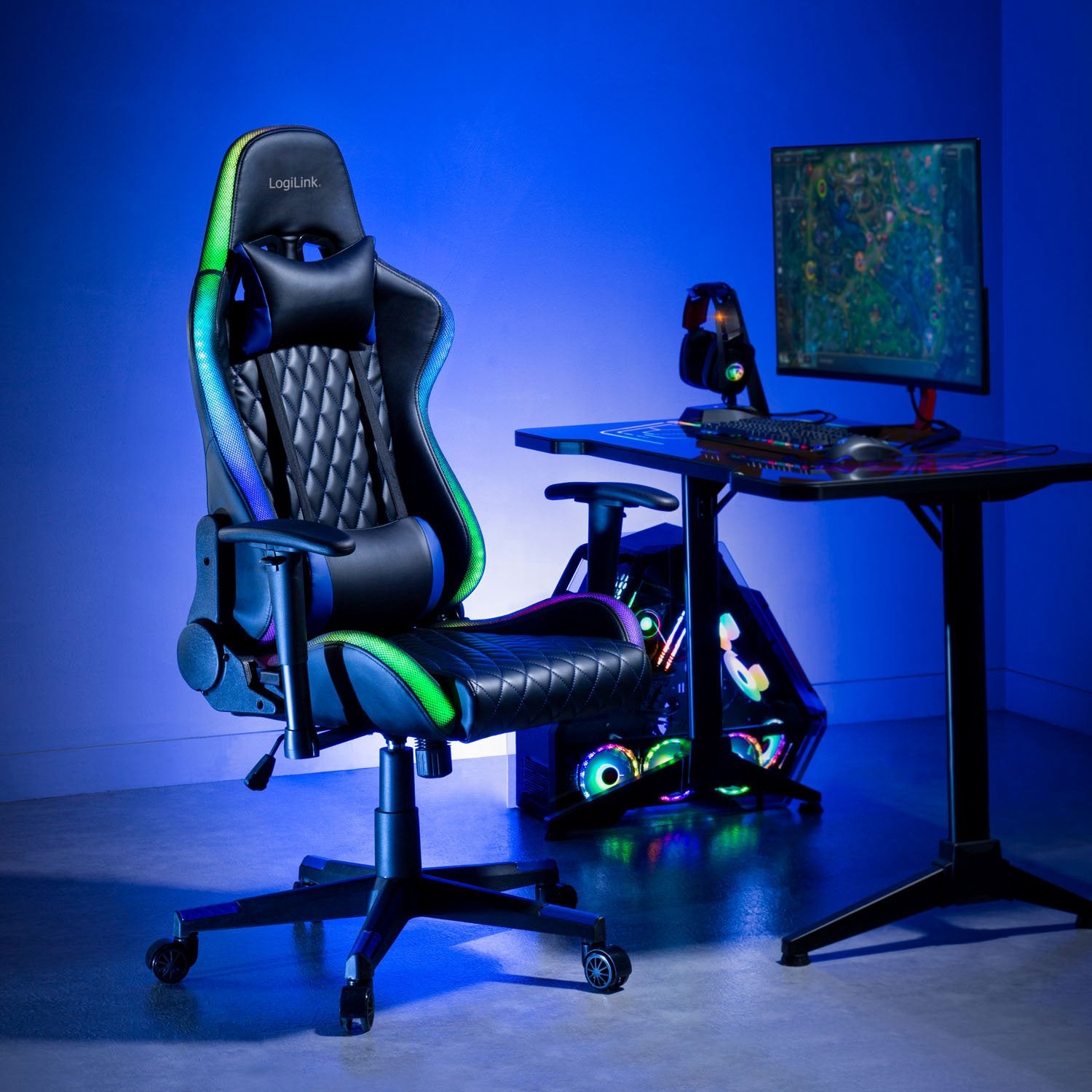 Gaming Chair with RGB Lighting, Black/Blue, Ergonomic Design