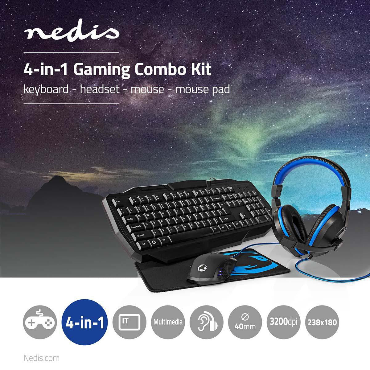 Gaming Combo Kit | 4-in-1 | Keyboard, headset, mouse and mouse pad | Blue / Black | QWERTY | IT Layout