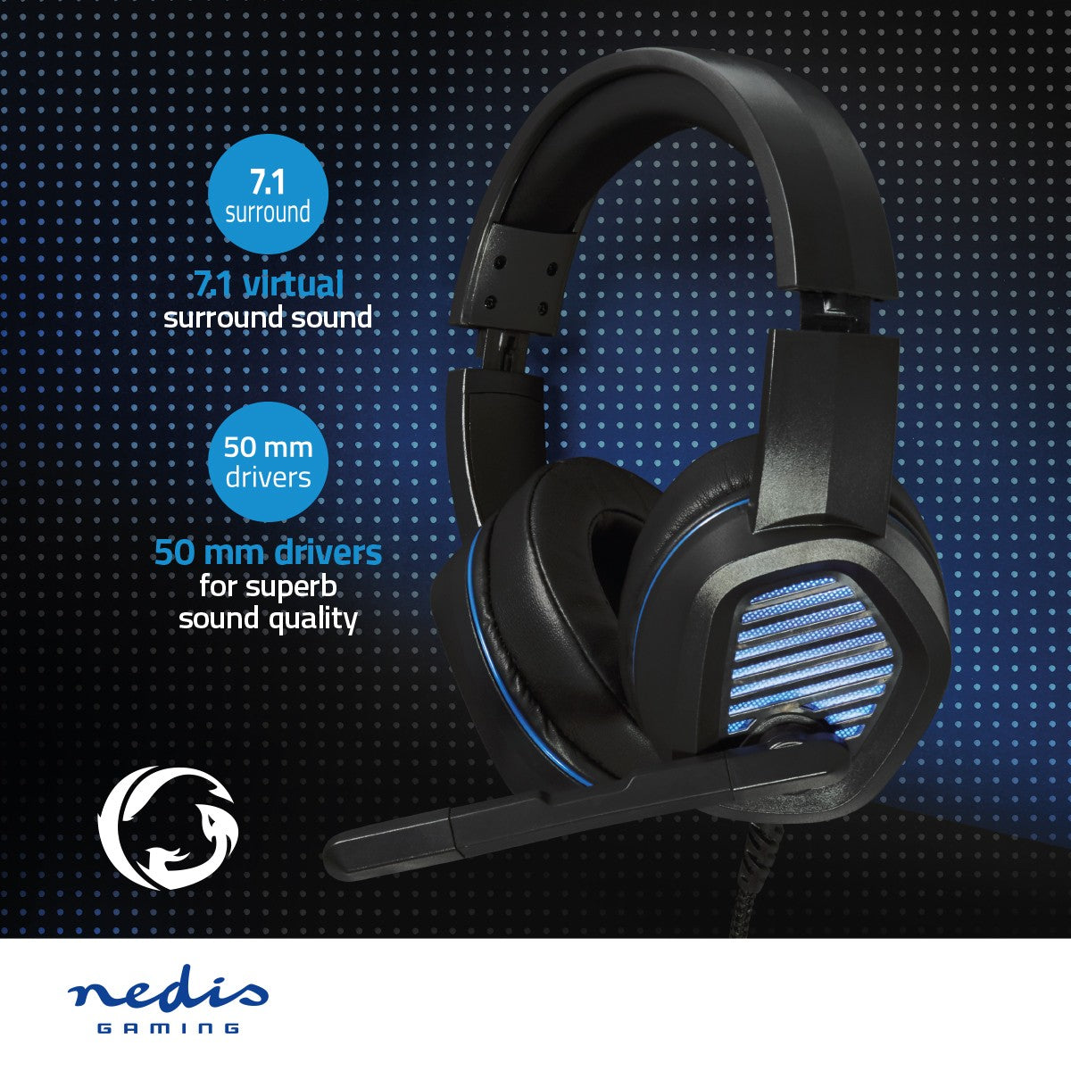 Gaming Headset | Over-Ear | Surround | USB Type-A | Foldable Microphone | 2.10 m | LEDs