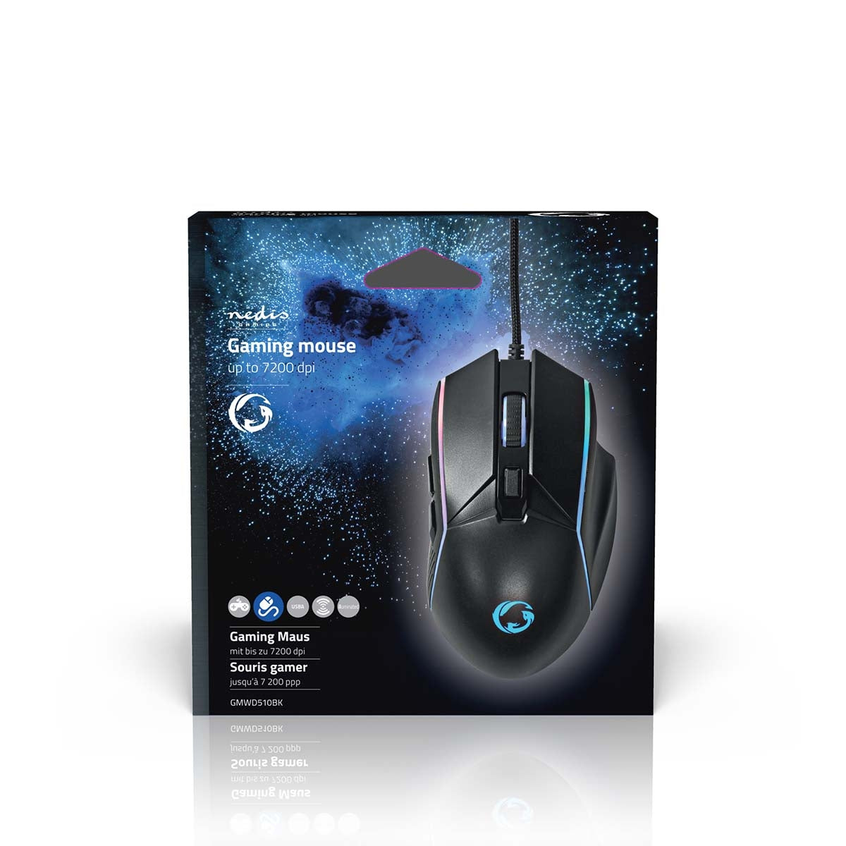 Gaming Mouse | Wire bound | 800 / 1200 / 2400 / 3200 / 4800 / 7200 dpi | Adjustable DPI | Number of buttons: 6 | Right-handed | 1.50 m | LEDs