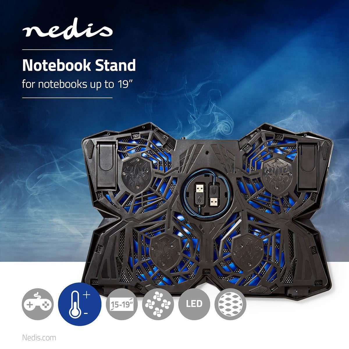 Gaming Notebook cooler | Number of fans: 4 | USB Power | 15" | 19" | LEDs