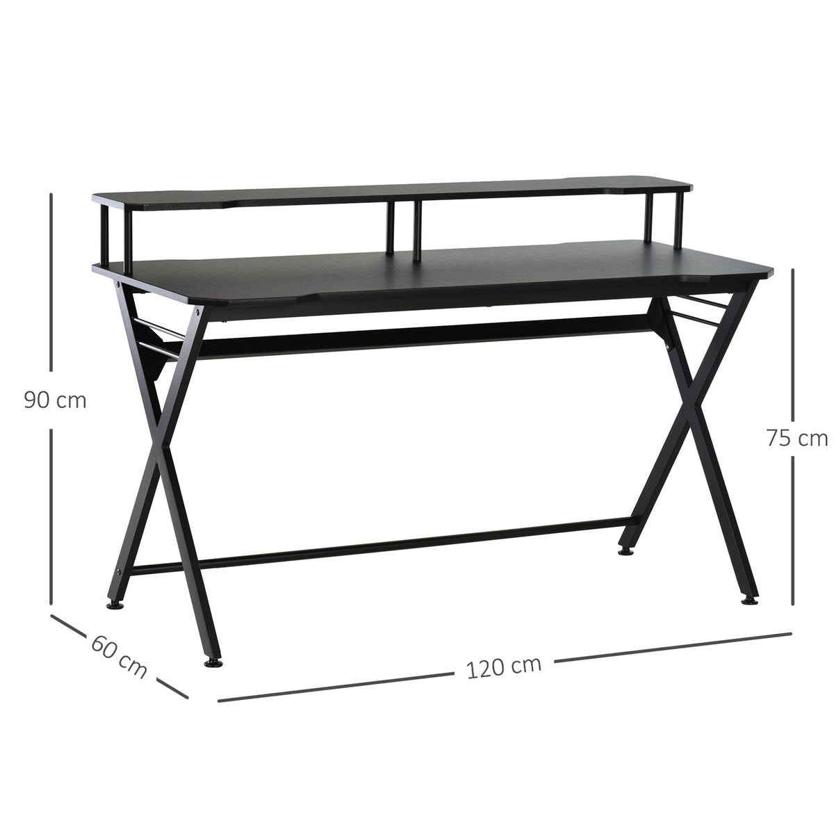 Gaming Table Desk Headphone Hook Steel + Mdf Black 120X60X90Cm