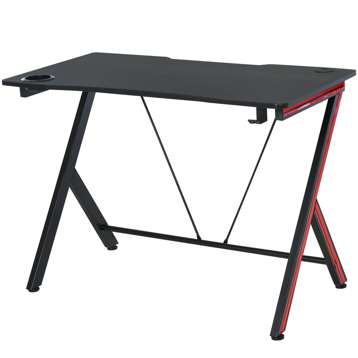 Gaming Table Desk With Headphone Hook And Cup Holder, Steel + Mdf, Black, 105X55X75Cm