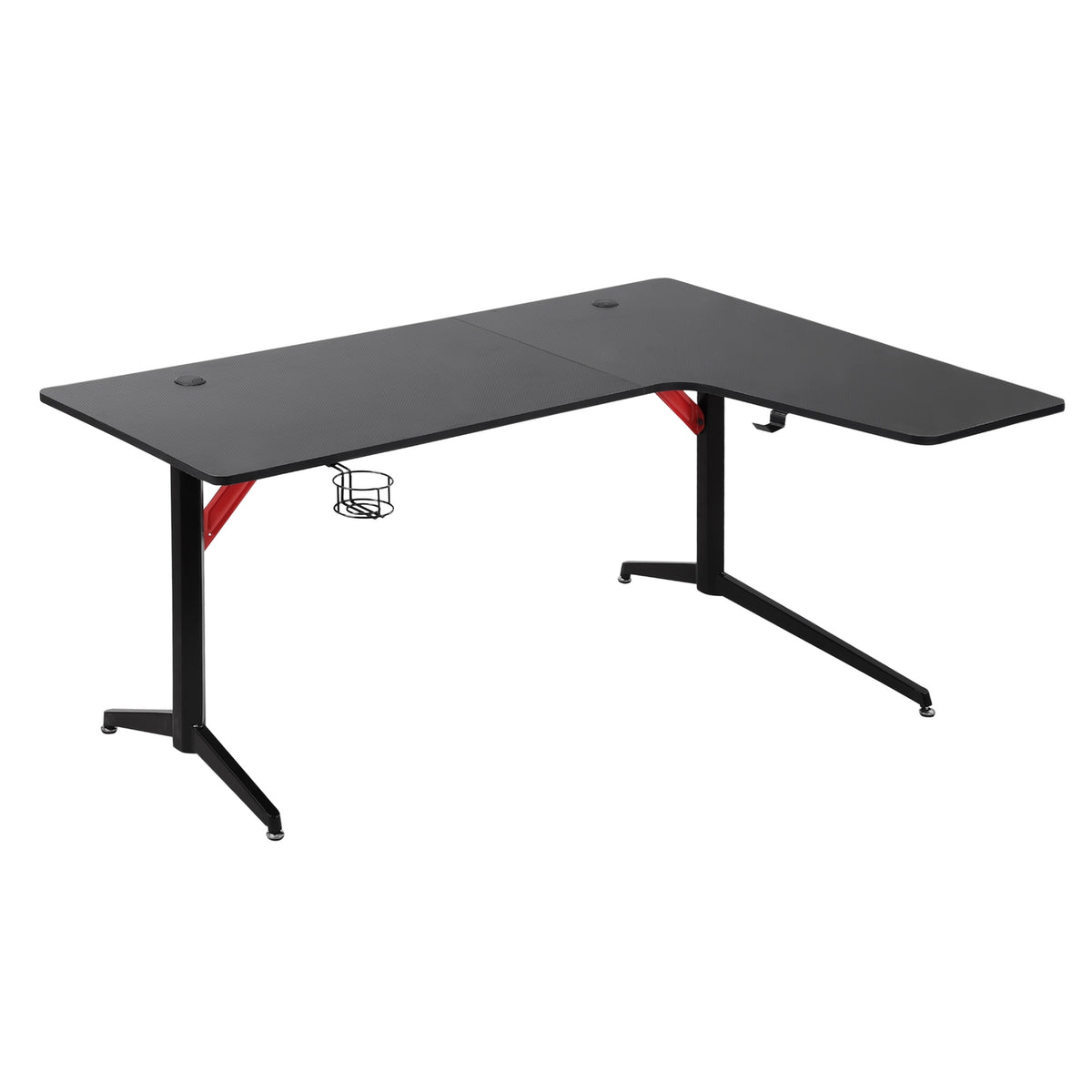 Gaming Table Pc Table Desk With Headphone Hook & Cup Holder, Metal Mdf, Black+Red, 157X111.8X74Cm