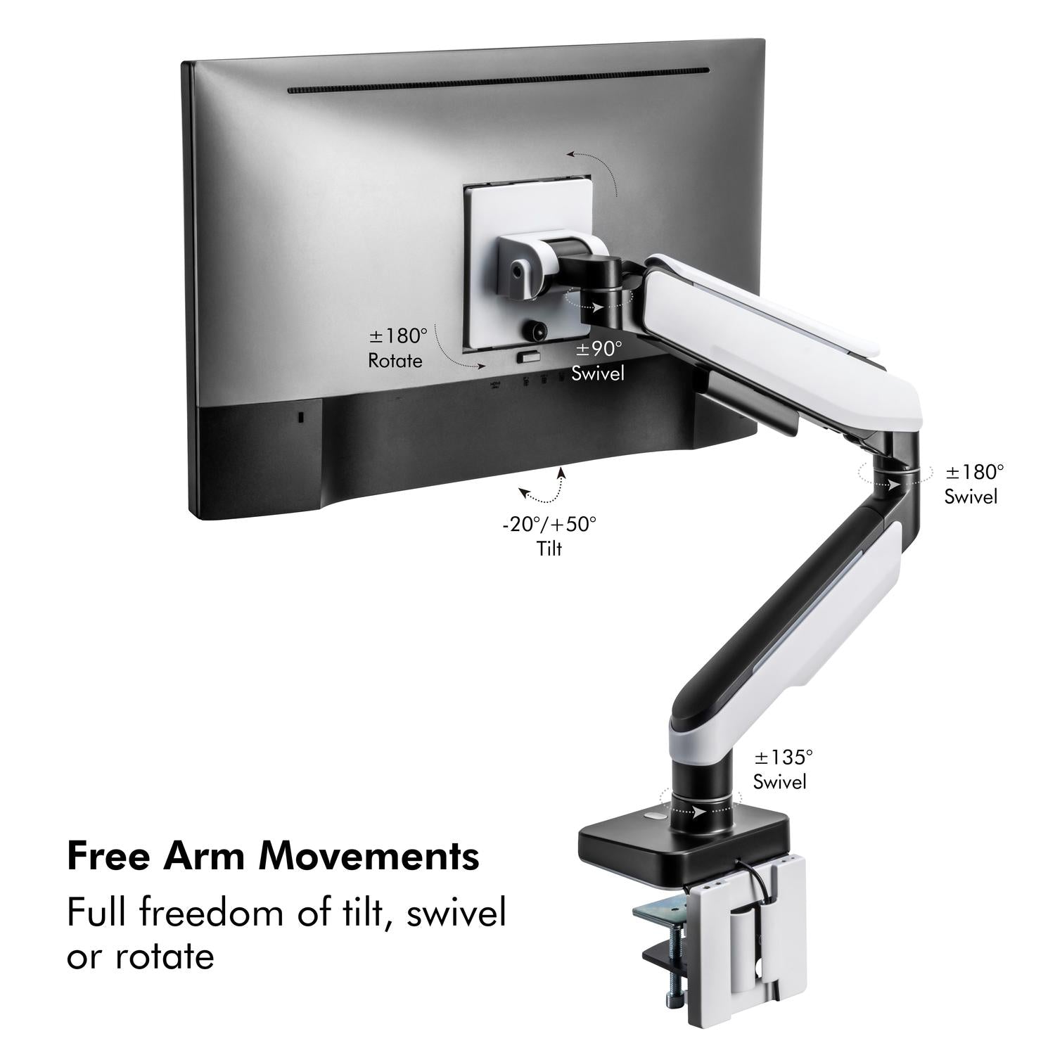 Gaming monitor arm 17-32" with lighting Black/White