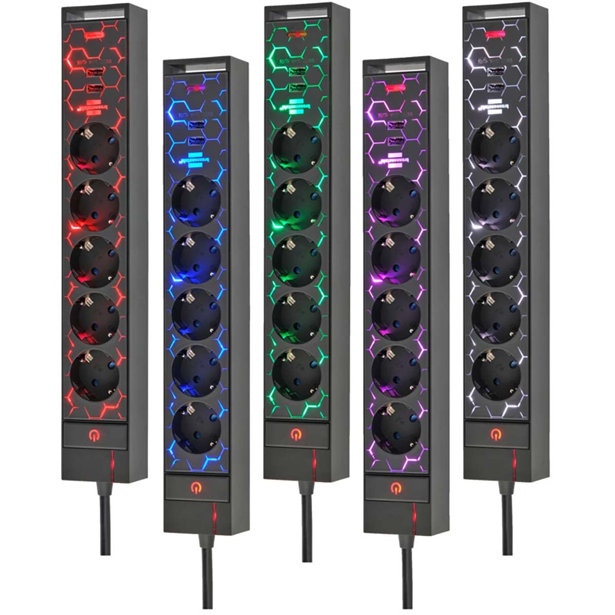 Gaming socket GSL 05 5-way with 2 USB charging functions 1.5m H05VV-F3G1.5 TYPE F