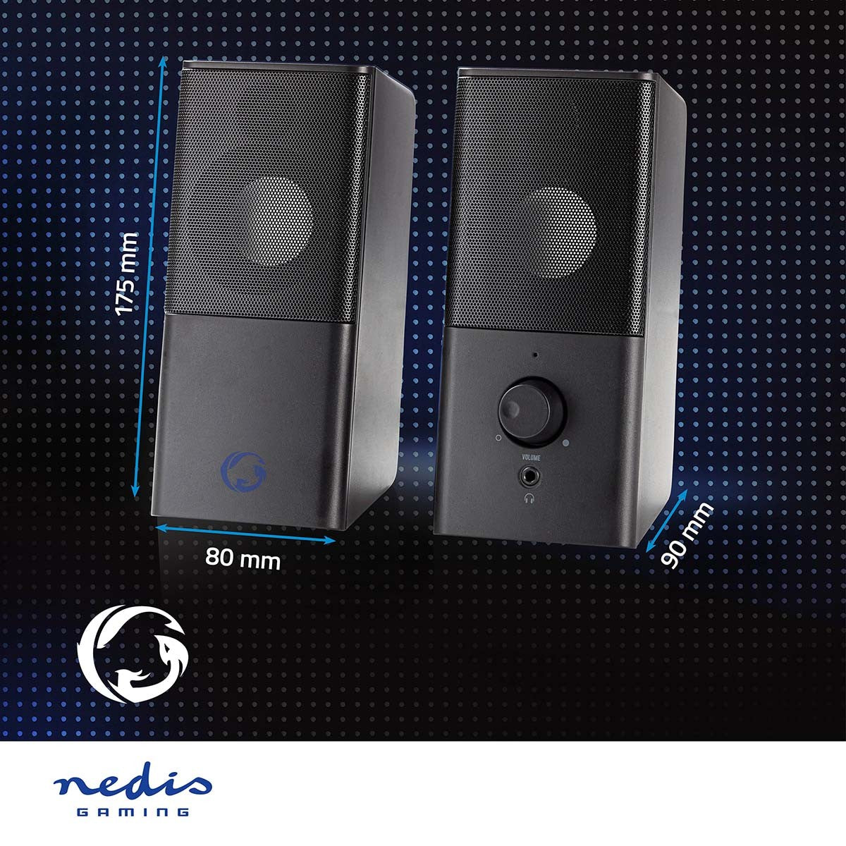 Gaming speakers | Speaker channels: 2.0 | USB Power | 3.5 mm Male | 18 W| Without Lighting | Volume Control | Connection output: 1x 3.5 mm audio output