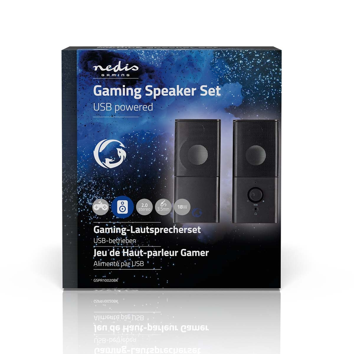 Gaming speakers | Speaker channels: 2.0 | USB Power | 3.5 mm Male | 18 W| Without Lighting | Volume Control | Connection output: 1x 3.5 mm audio output