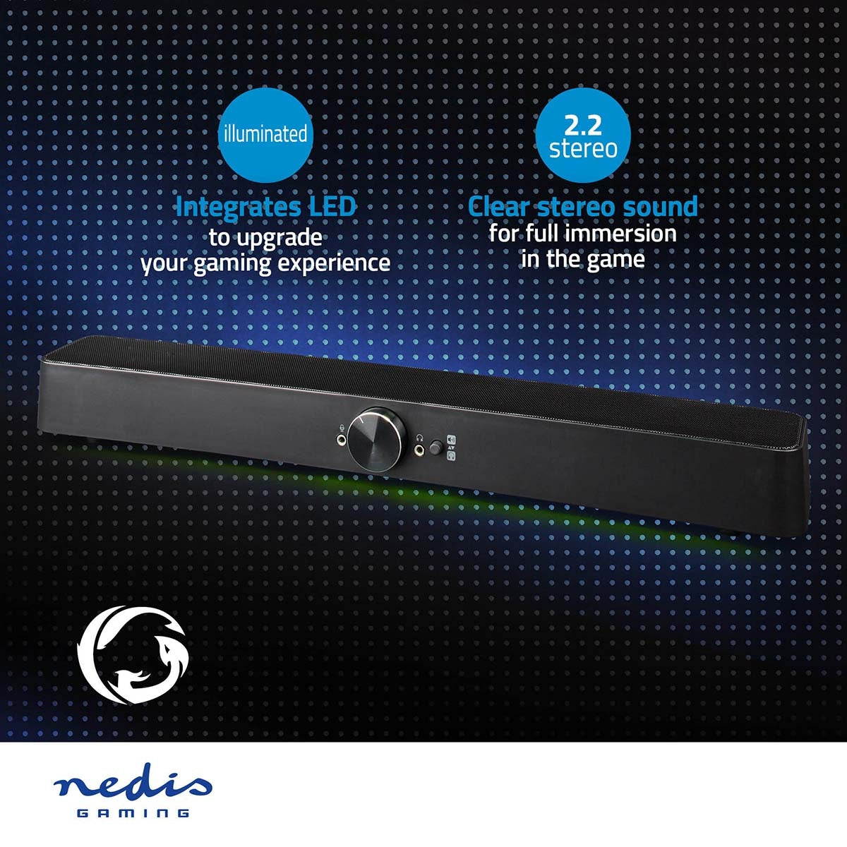 Gaming speakers | Speaker channels: 2.0 | USB Power | 3.5 mm Male | 30 W| LEDs | Volume Control | Connection output: 1x 3.5 mm