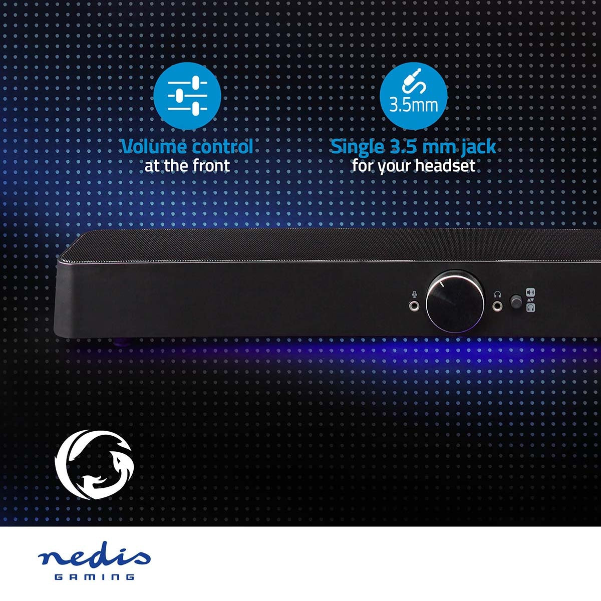 Gaming speakers | Speaker channels: 2.0 | USB Power | 3.5 mm Male | 30 W| LEDs | Volume Control | Connection output: 1x 3.5 mm