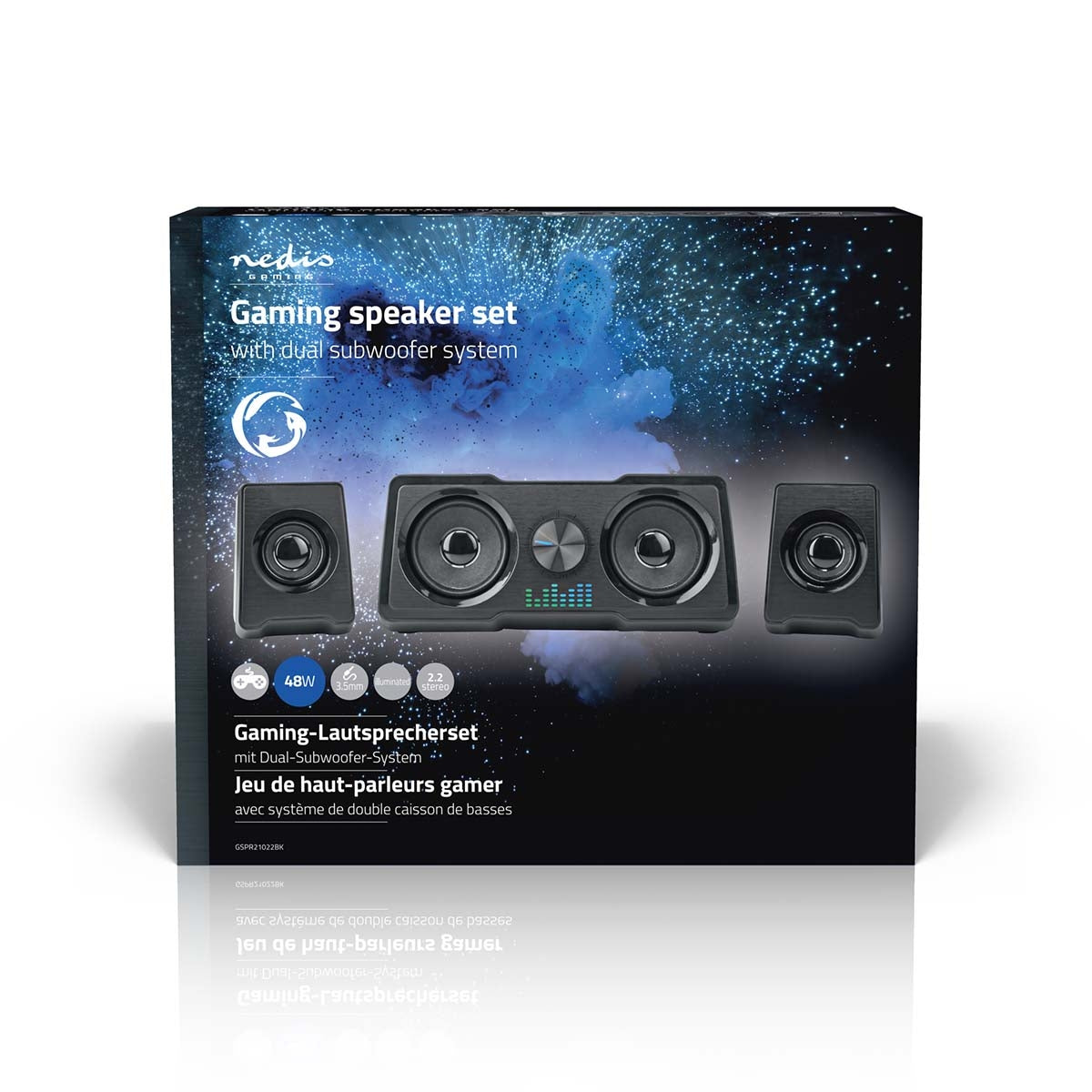 Gaming speakers | Speaker channels: 2.2 | USB Power | 3.5 mm Male | 48 W| LEDs | Volume control