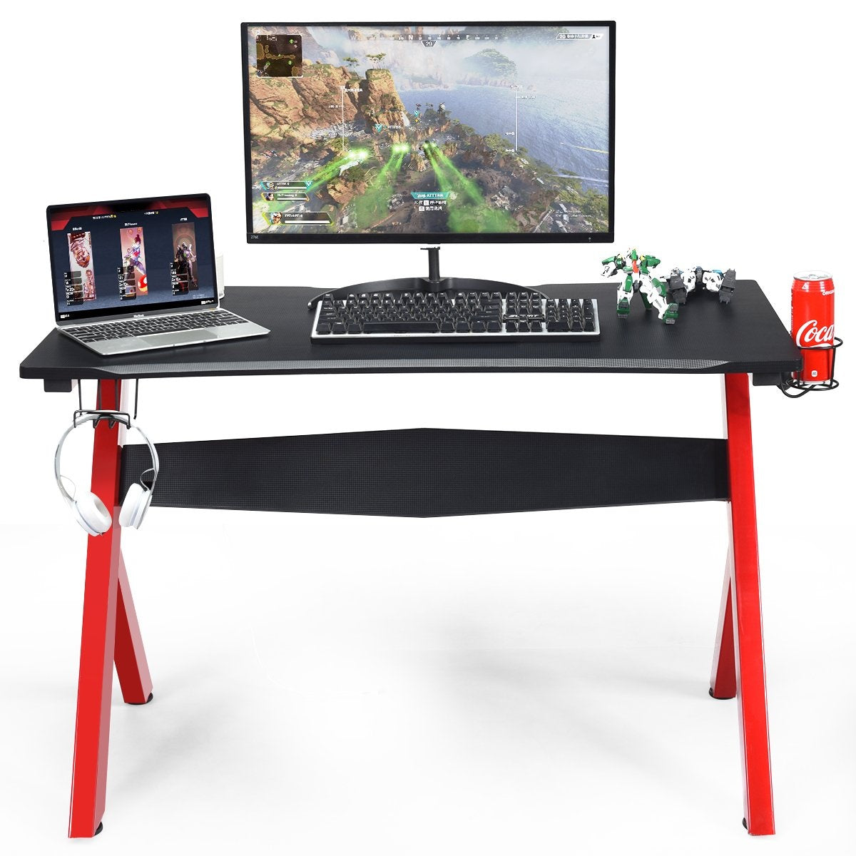Gaming table computer table gaming desk with cup and headphone holder and mouse pad for home office playroom
