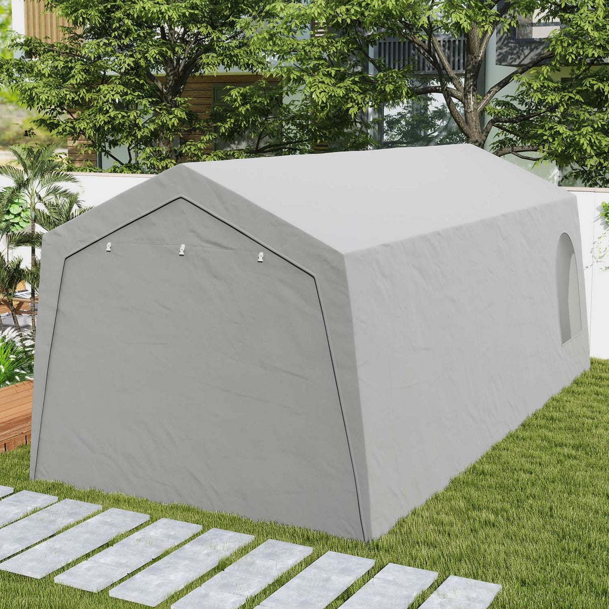 Garage Tent, Waterproof Tent Garage with Doors, Windows, Anti-Dust Bicycle Cover, Tool Shed, Tool Tent Shed for Outdoor, Patio, Garden, Approx. 300 x 600 x 250 cm, Light Gray