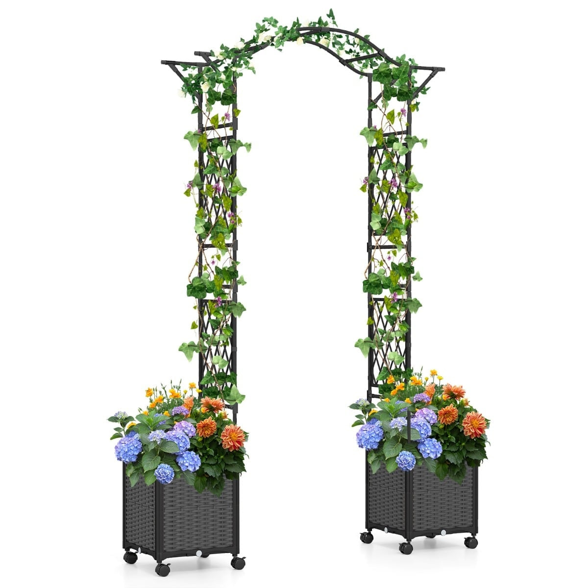 Garden Arch with Self-Watering Planters, Metal & PP, 250cm