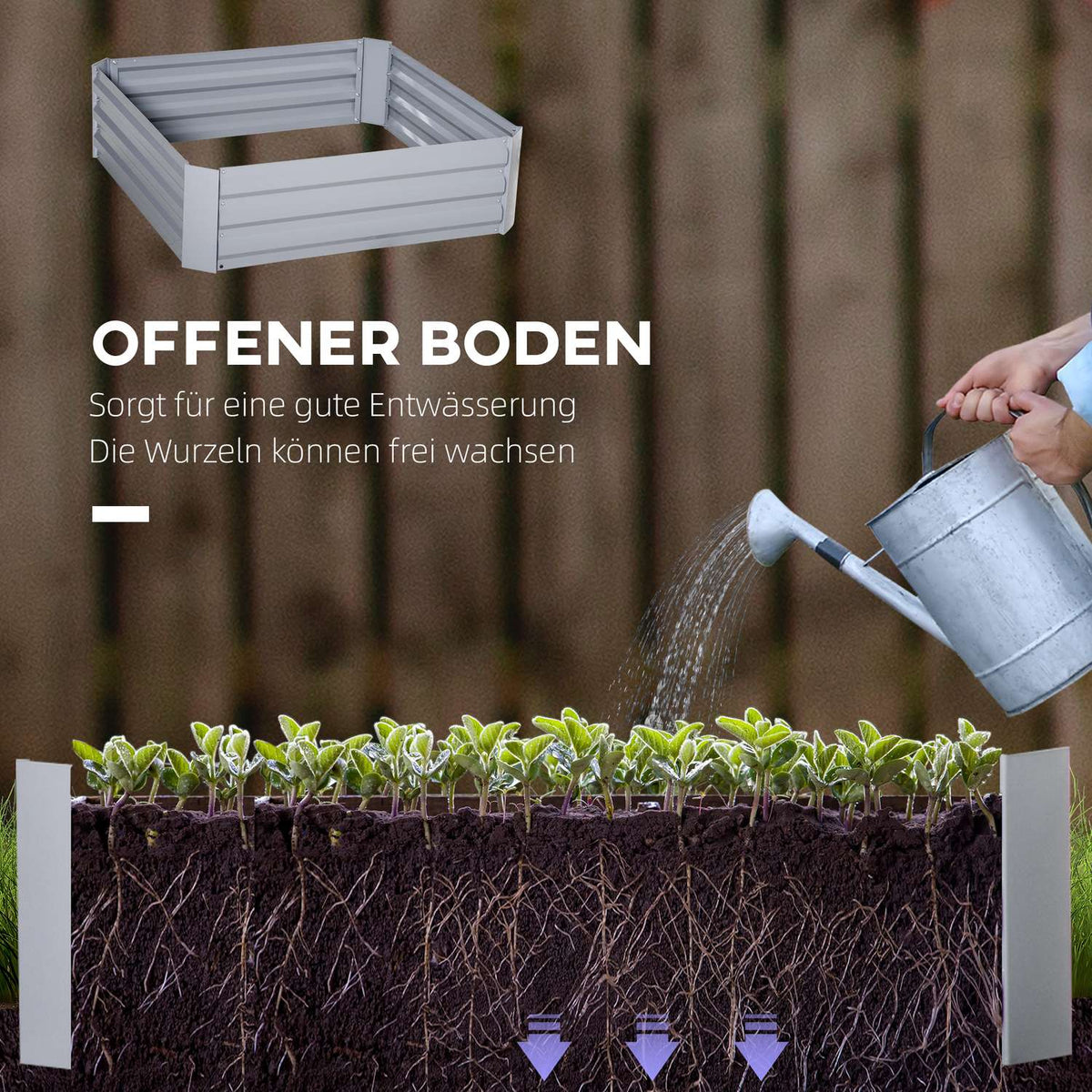 Garden Bed & Planter Box In Gray, Galvanized Steel, 100X100X30Cm