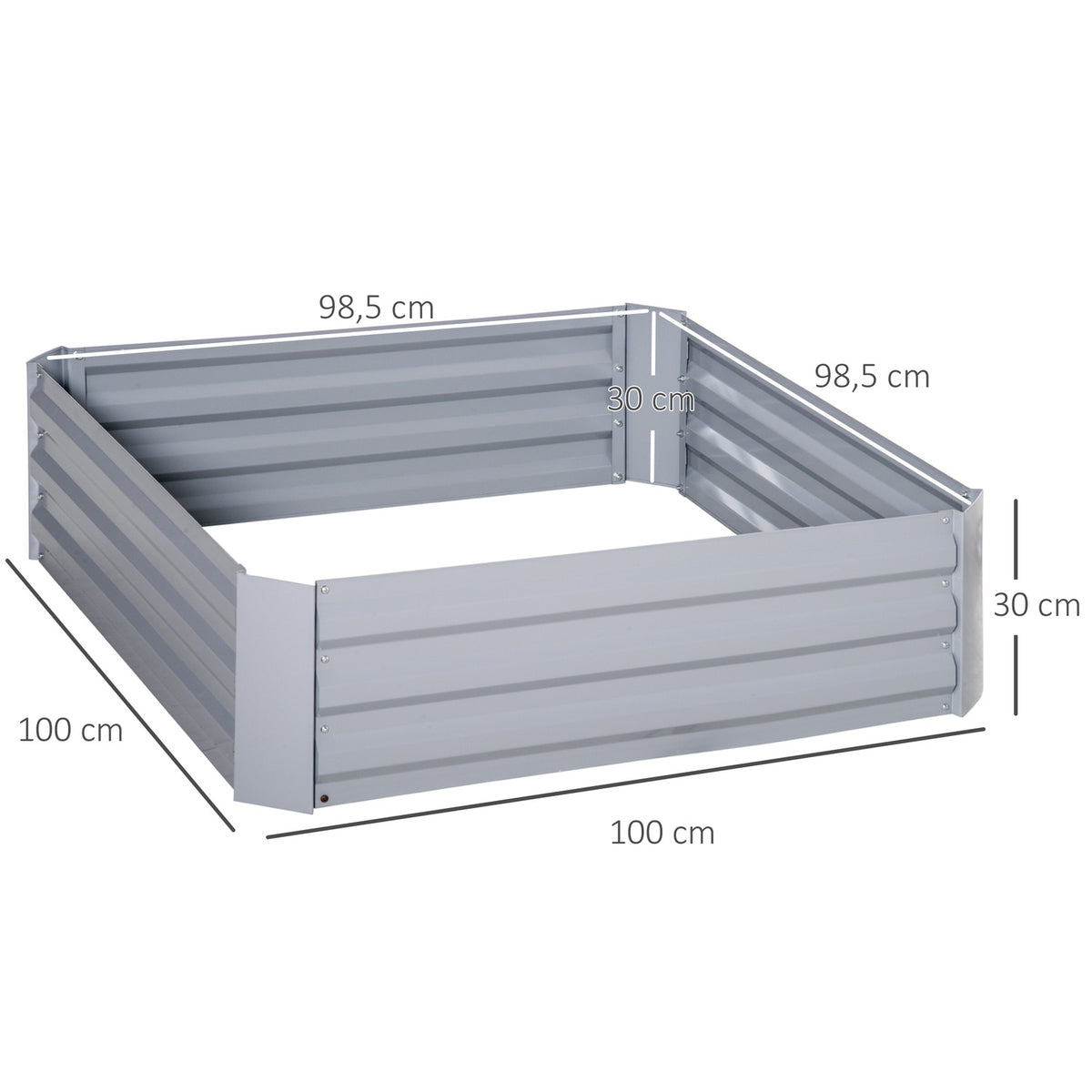 Garden Bed & Planter Box In Gray, Galvanized Steel, 100X100X30Cm