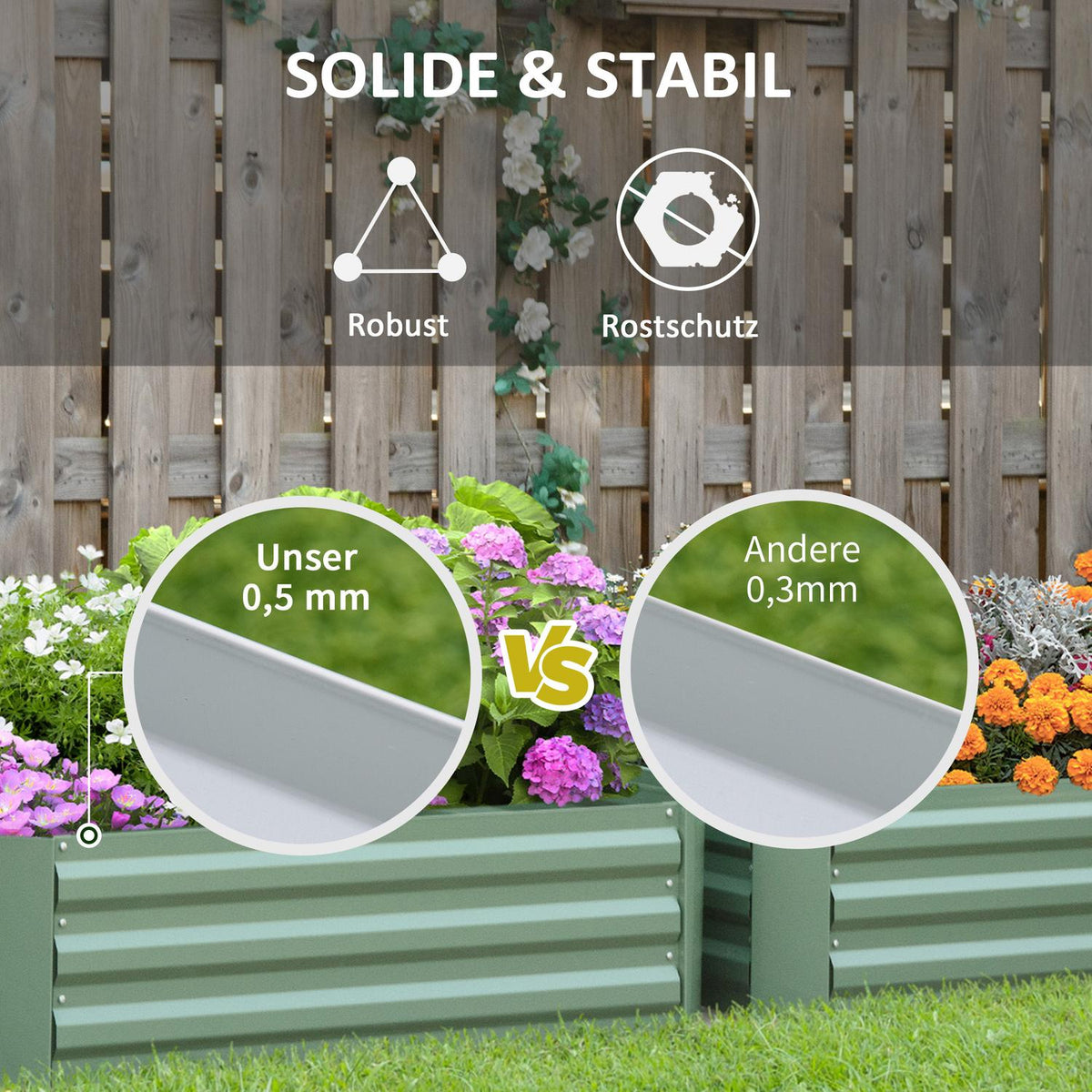 Garden Bed & Planter Box In Green, Galvanized Steel, 100X100X30Cm