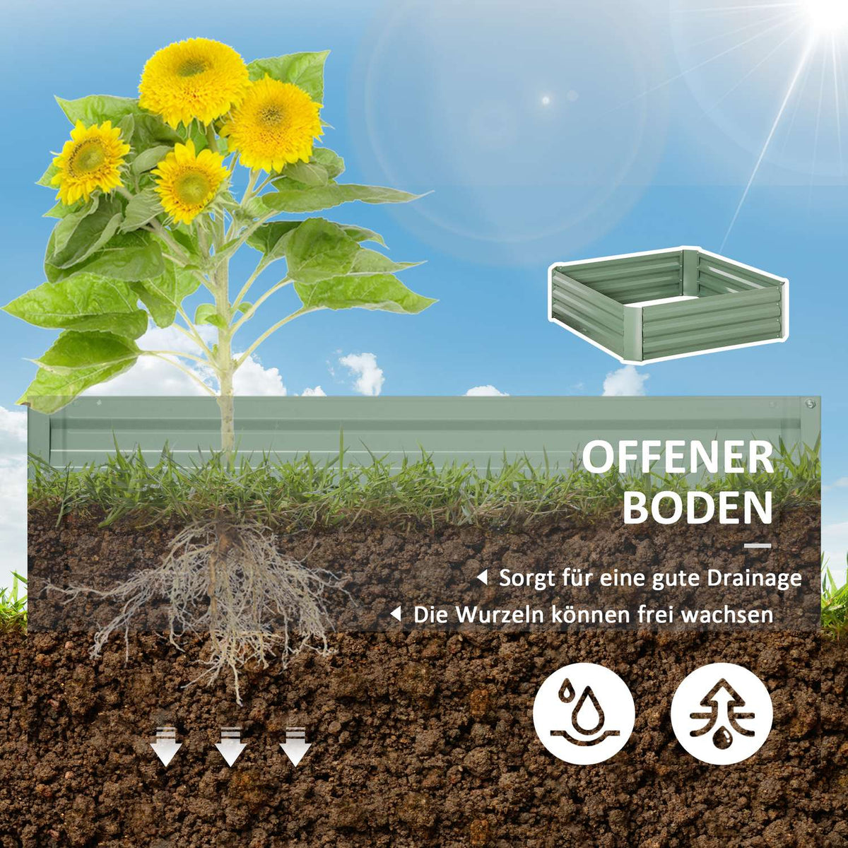 Garden Bed & Planter Box In Green, Galvanized Steel, 100X100X30Cm