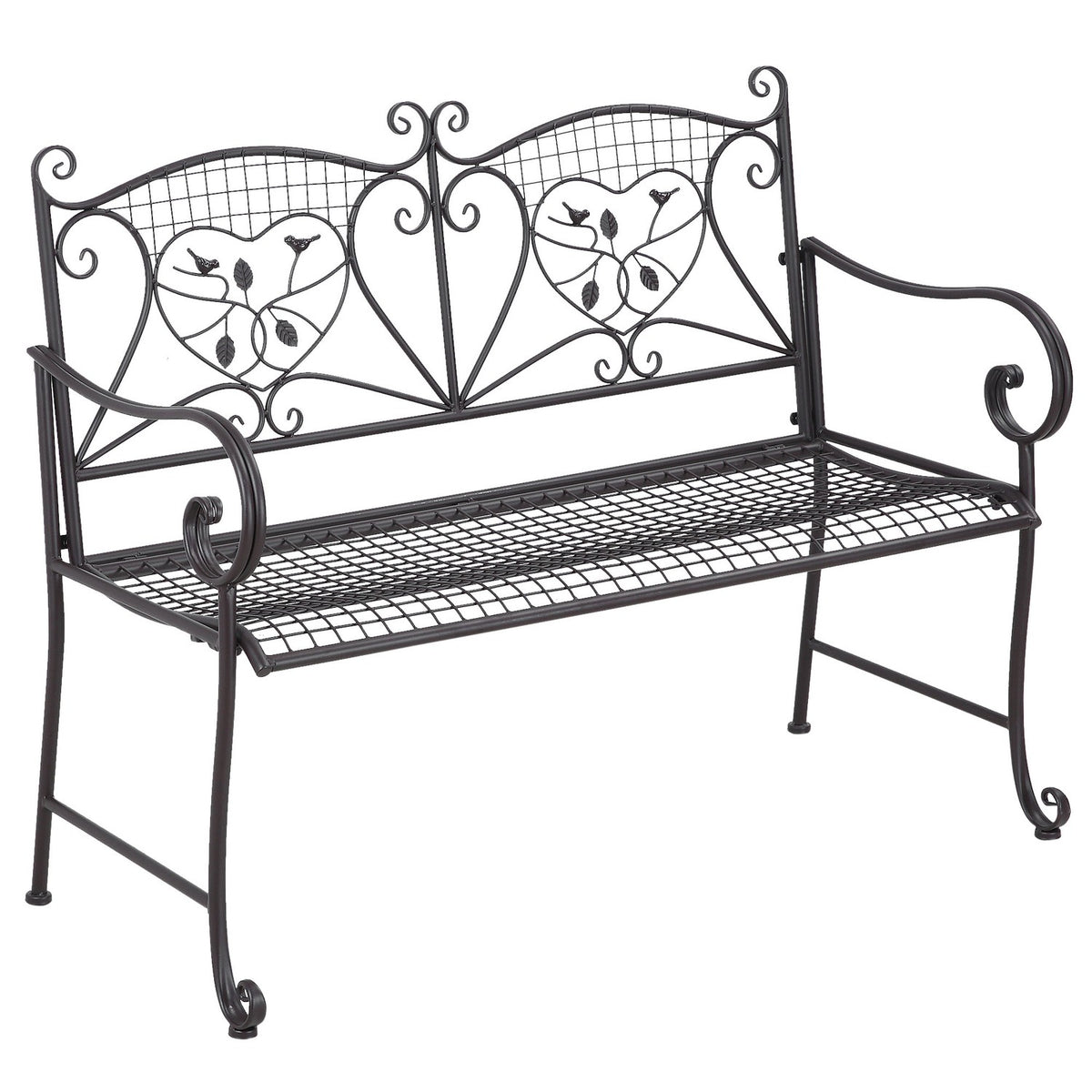 Garden Bench 2-Seater Backrest Park Bench Garden Weatherproof Antique Look Metal Coffee 114 X 53.3 X 91 Cm
