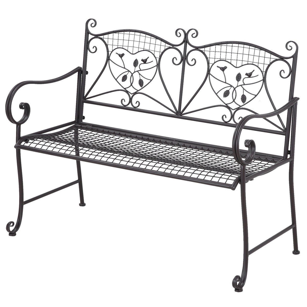 Garden Bench 2-Seater Backrest Park Bench Garden Weatherproof Antique Look Metal Coffee 114 X 53.3 X 91 Cm
