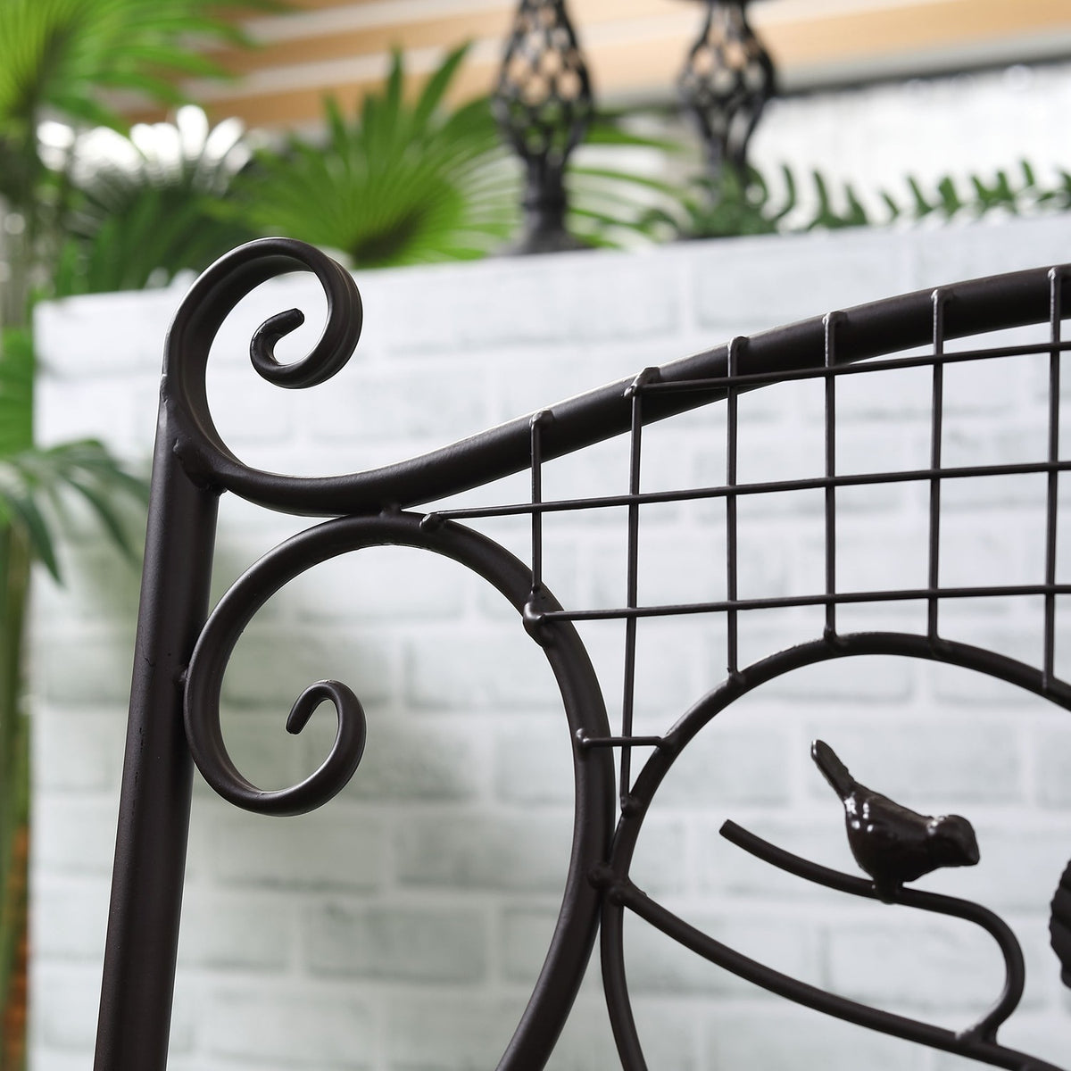 Garden Bench 2-Seater Backrest Park Bench Garden Weatherproof Antique Look Metal Coffee 114 X 53.3 X 91 Cm