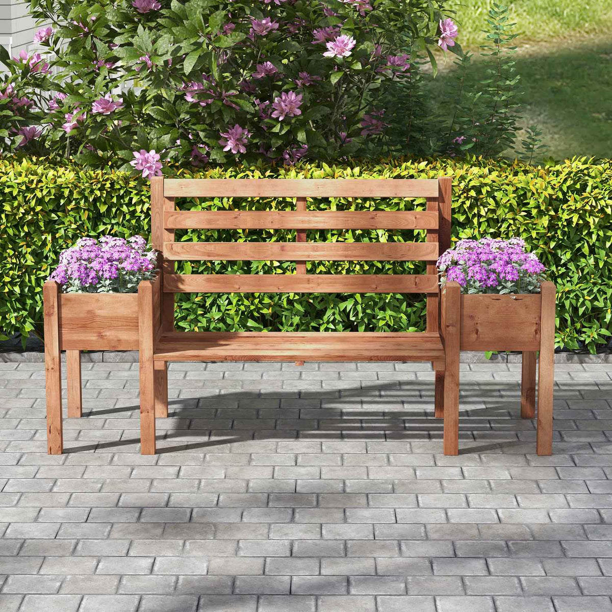 Garden Bench, 2-Seater Bench, Wooden Bench, Balcony Bench With Flower Box, For Garden, Terrace, Load Capacity Up To 240 Kg