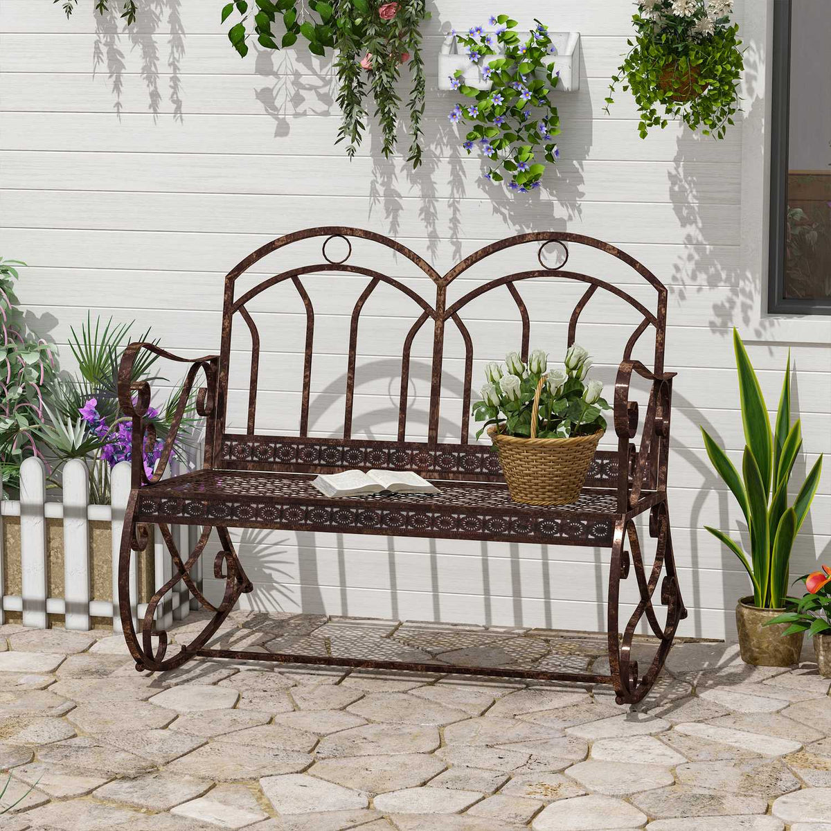 Garden Bench 2-Seater Metal Bronze-Red