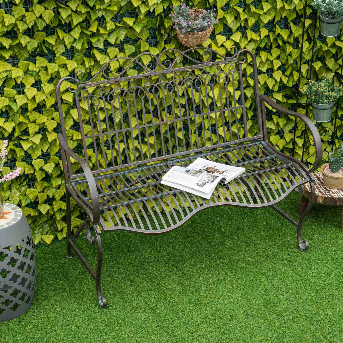 Garden Bench 2-Seater Park Bench Made Of Metal Bench Up To 200 Kg Bench Patio Bench With Back And Armrests Garden Furniture Metal 110 X 60 X 97 Cm