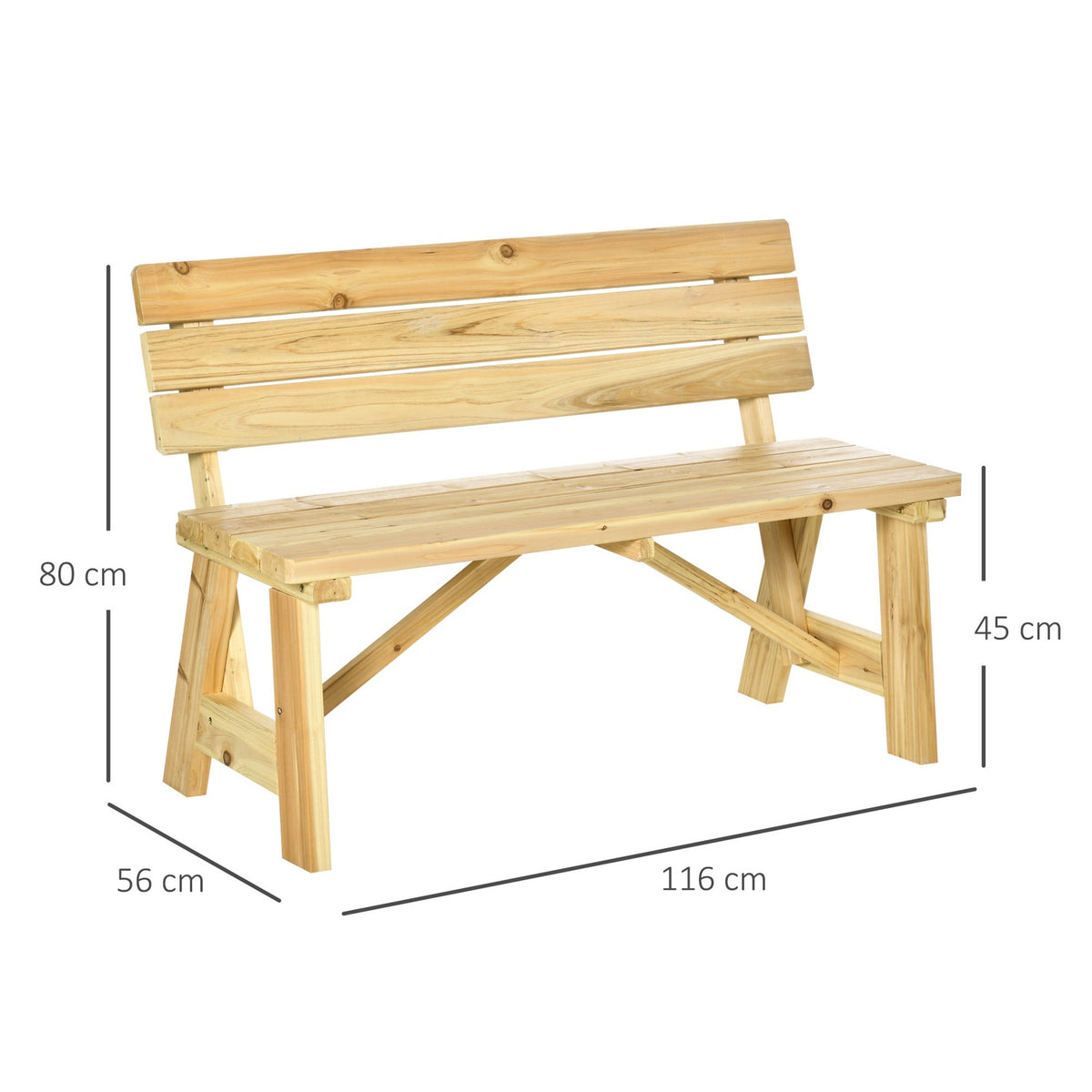 Garden Bench 2-Seater Park Bench Made Of Wood Bench Up To 220 Kg Bench Patio Bench With Backrests Garden Furniture Solid Wood 116 X 56 X 80 Cm