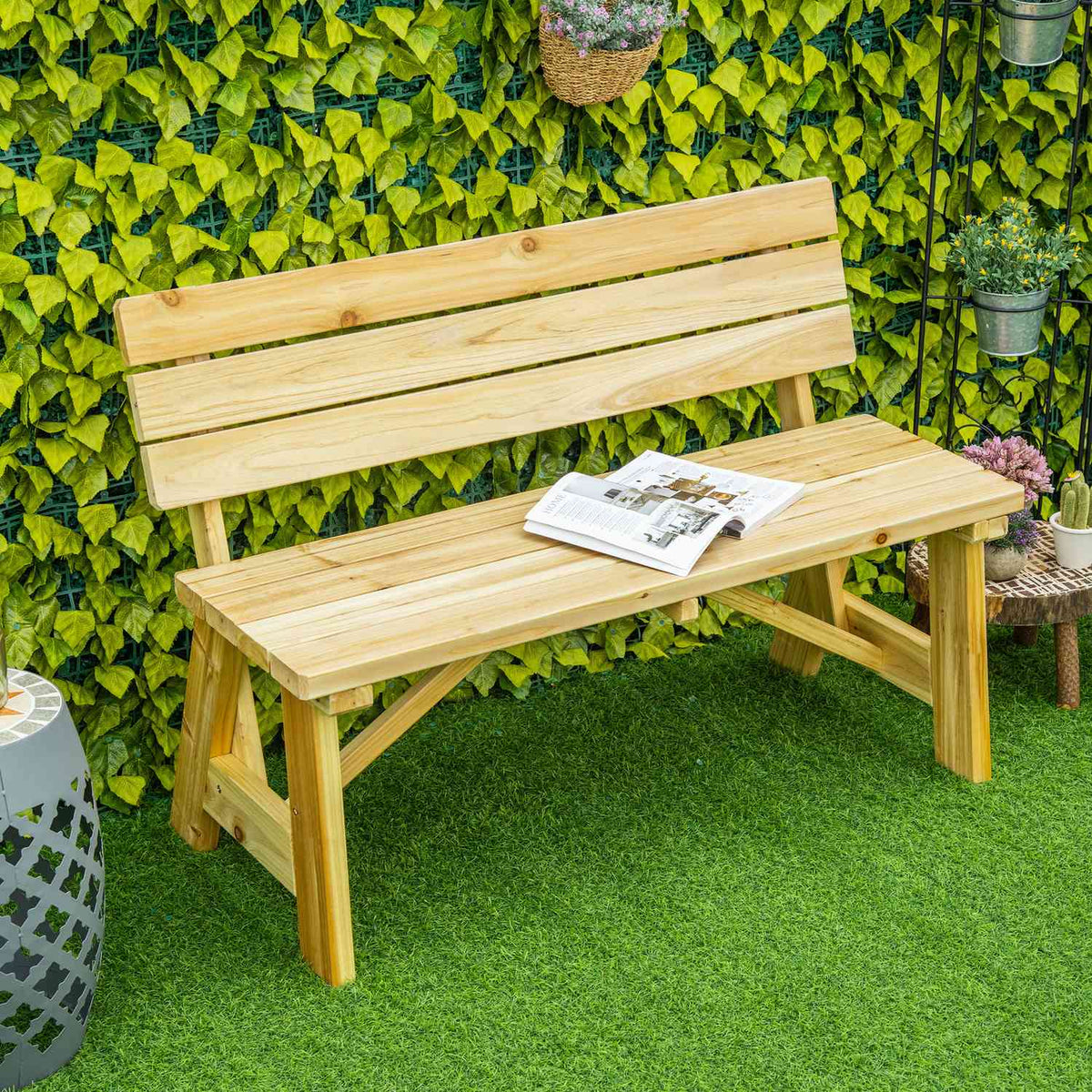 Garden Bench 2-Seater Park Bench Made Of Wood Bench Up To 220 Kg Bench Patio Bench With Backrests Garden Furniture Solid Wood 116 X 56 X 80 Cm