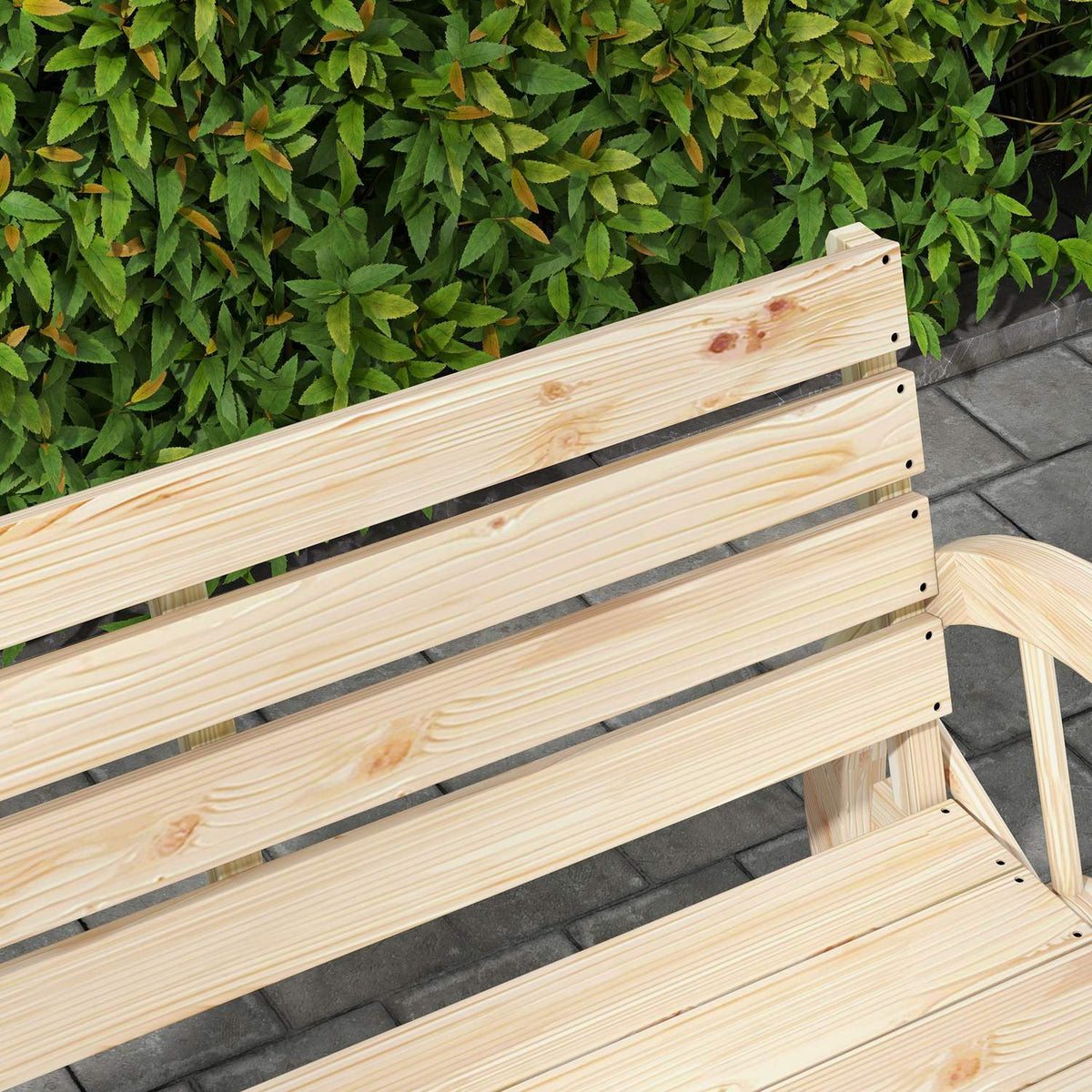 Garden Bench 2-Seater Wooden Bench Park Bench In Wagon Wheel Design, Bench With Armrest In Country House Style, Can Hold Up To 240 Kg, Natural Fir Wood
