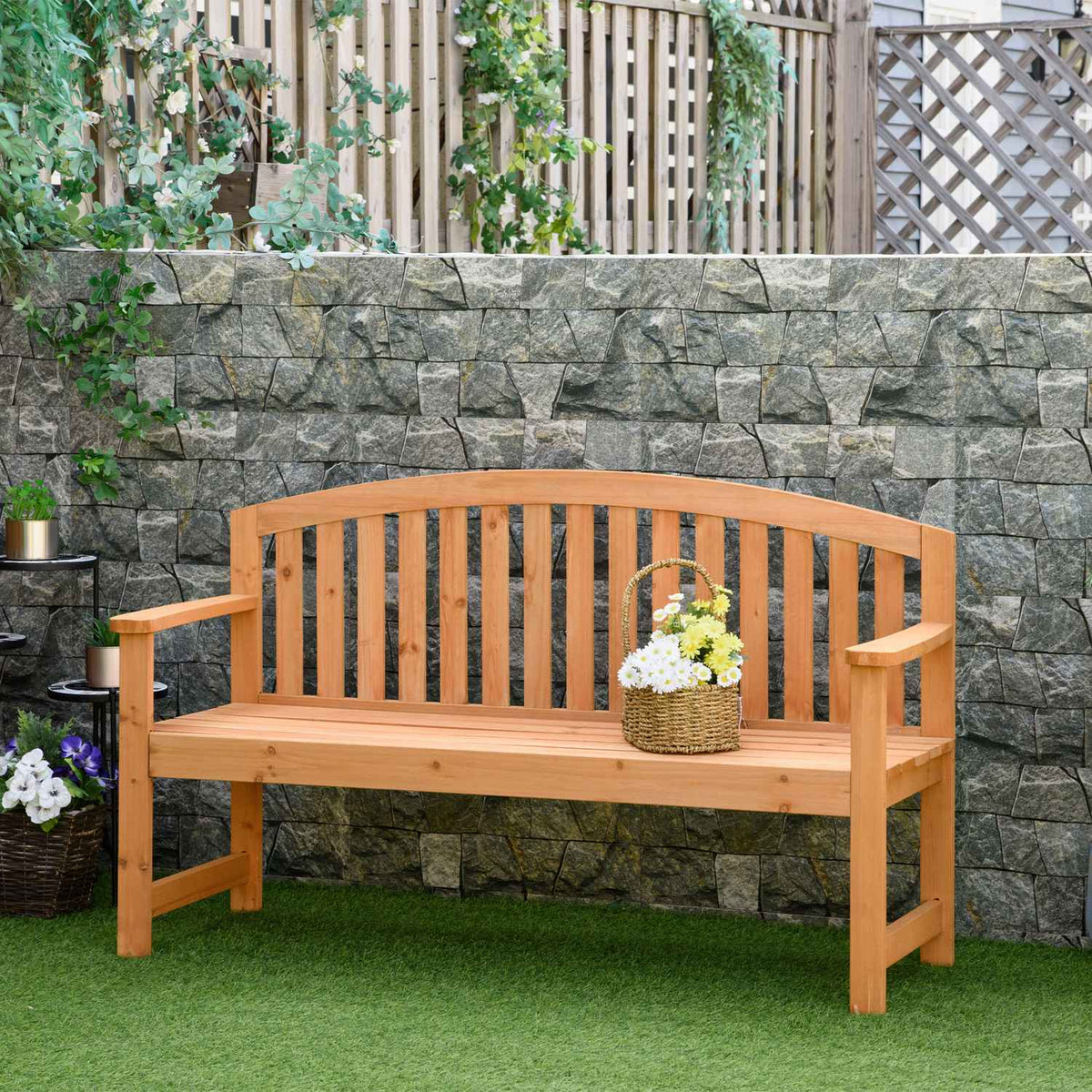 Garden Bench 2-Seater Wooden Bench Park Bench Up To 320 Kg Bench Patio Bench With Backrests Garden Furniture Fir Wood Orange 140 X 50 X 85 Cm