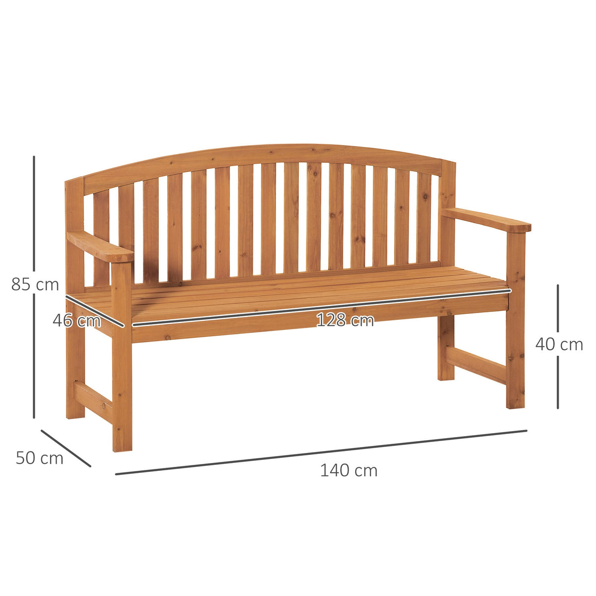Garden Bench 2-Seater Wooden Bench Park Bench Up To 320 Kg Bench Patio Bench With Backrests Garden Furniture Fir Wood Orange 140 X 50 X 85 Cm