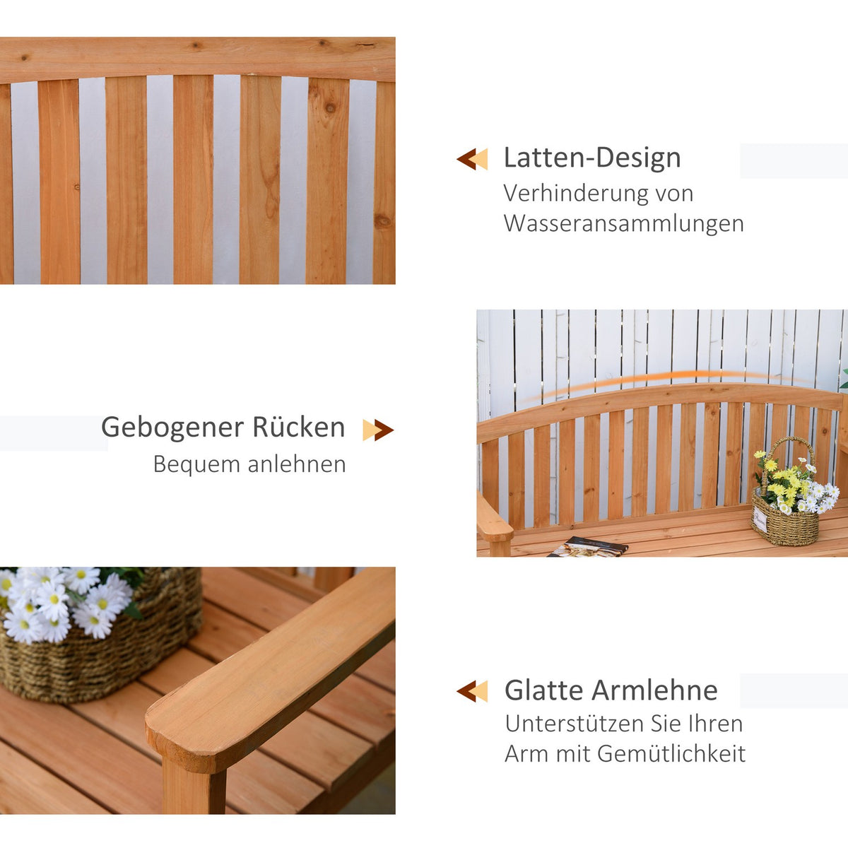 Garden Bench 2-Seater Wooden Bench Park Bench Up To 320 Kg Bench Patio Bench With Backrests Garden Furniture Fir Wood Orange 140 X 50 X 85 Cm